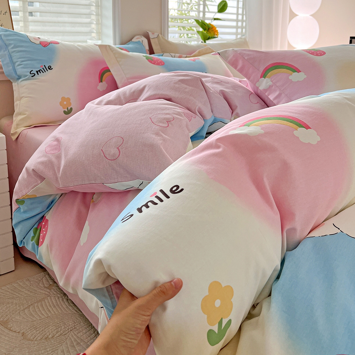 91家纺网 家纺一手货源 找家纺 依庭 2025新款高克重全棉纯棉磨毛印花单被套 小欢喜