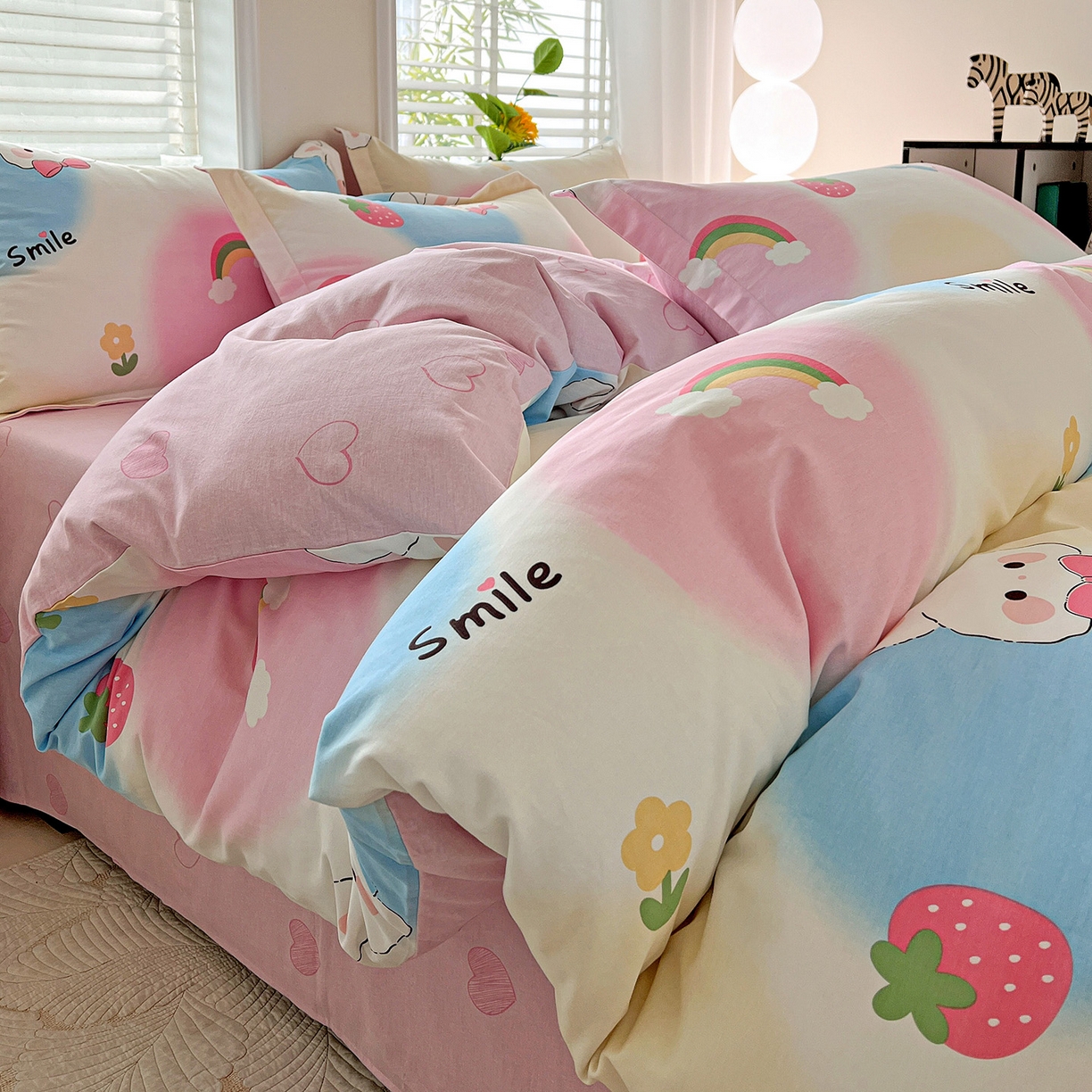 91家纺网 家纺一手货源 找家纺 依庭 2025新款高克重全棉纯棉磨毛印花单被套 小欢喜