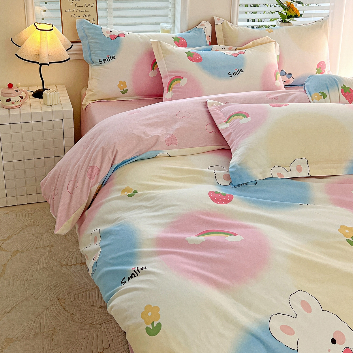 91家纺网 家纺一手货源 找家纺 依庭 2025新款高克重全棉纯棉磨毛印花单被套 小欢喜