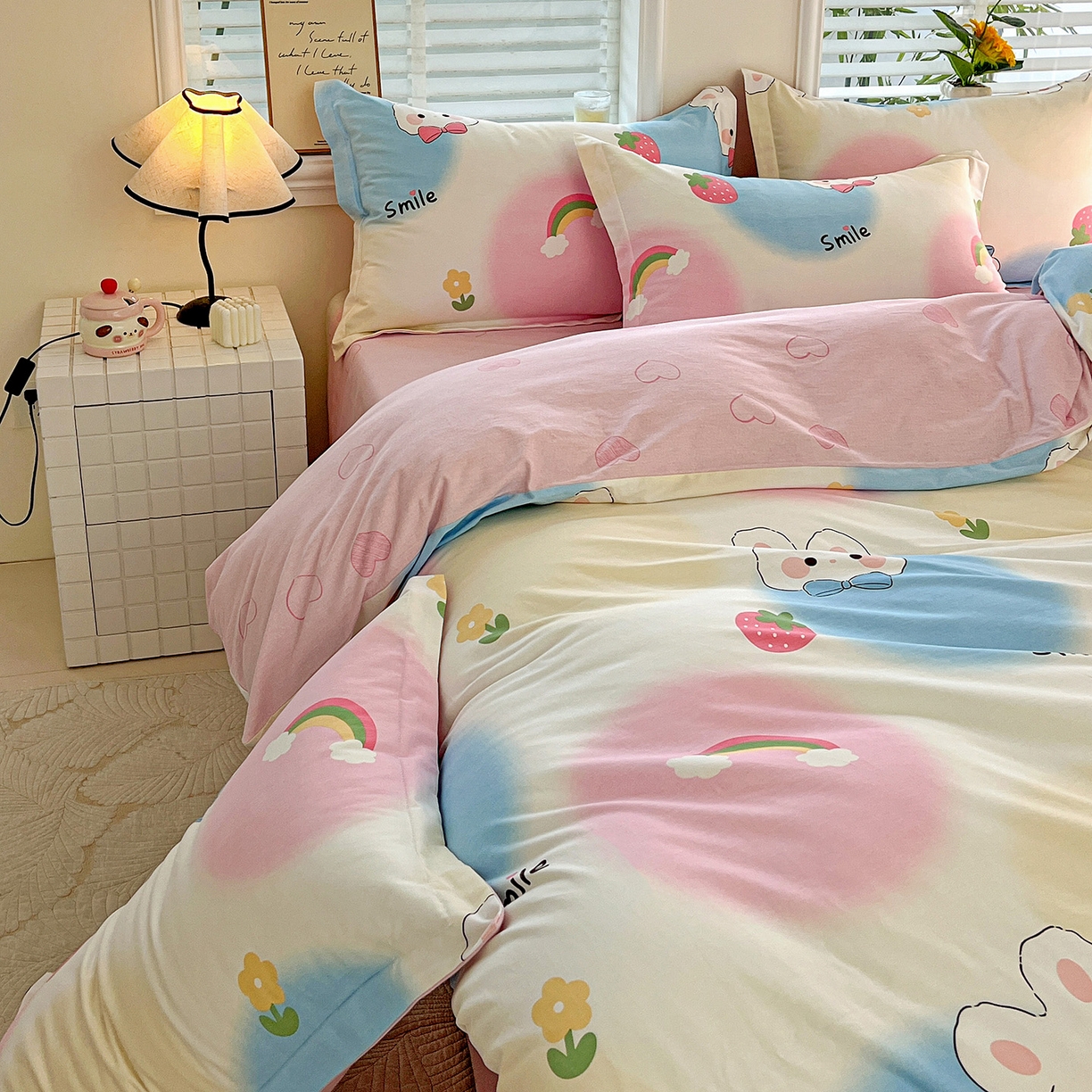 91家纺网 家纺一手货源 找家纺 依庭 2025新款高克重全棉纯棉磨毛印花单被套 小欢喜