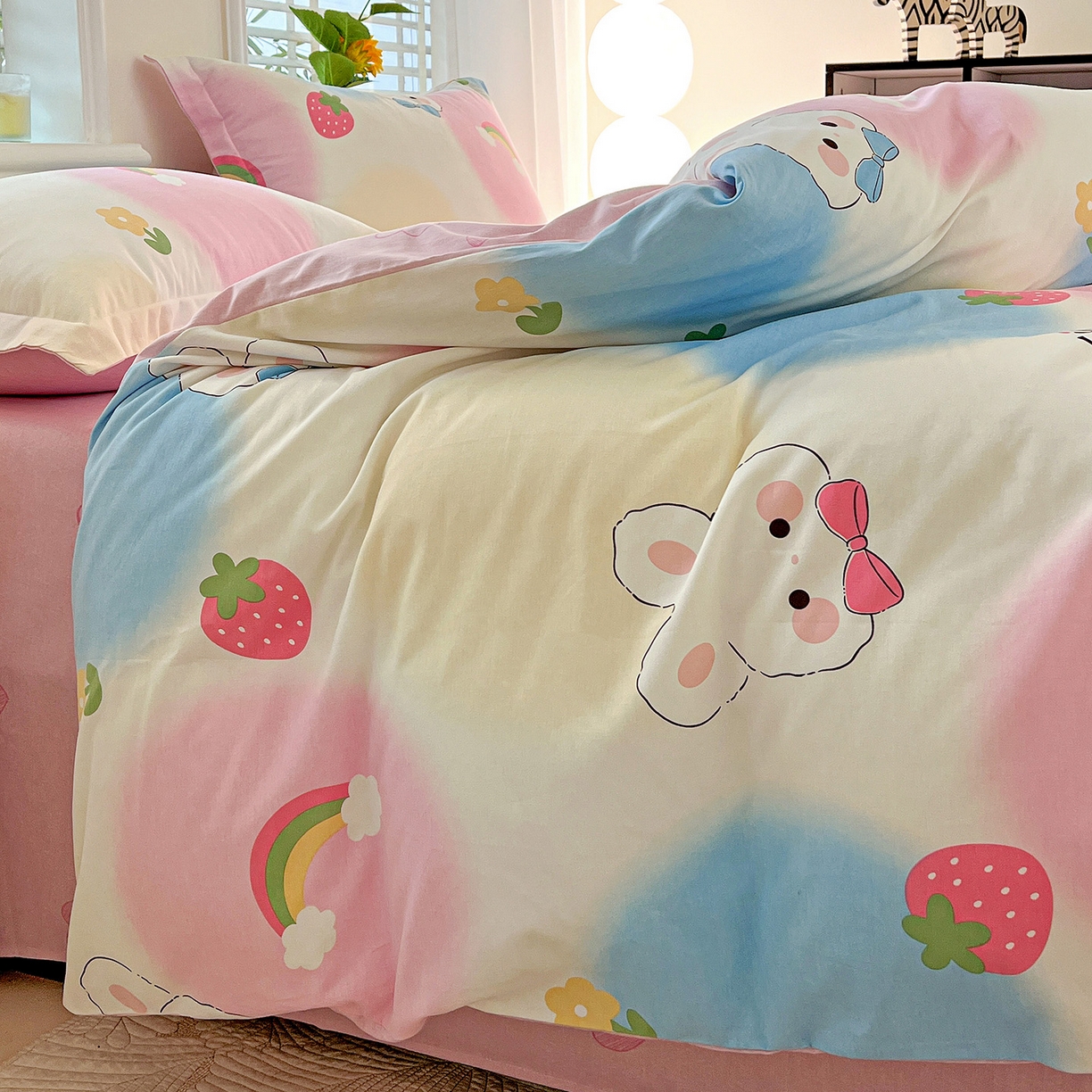 91家纺网 家纺一手货源 找家纺 依庭 2025新款高克重全棉纯棉磨毛印花单被套 小欢喜