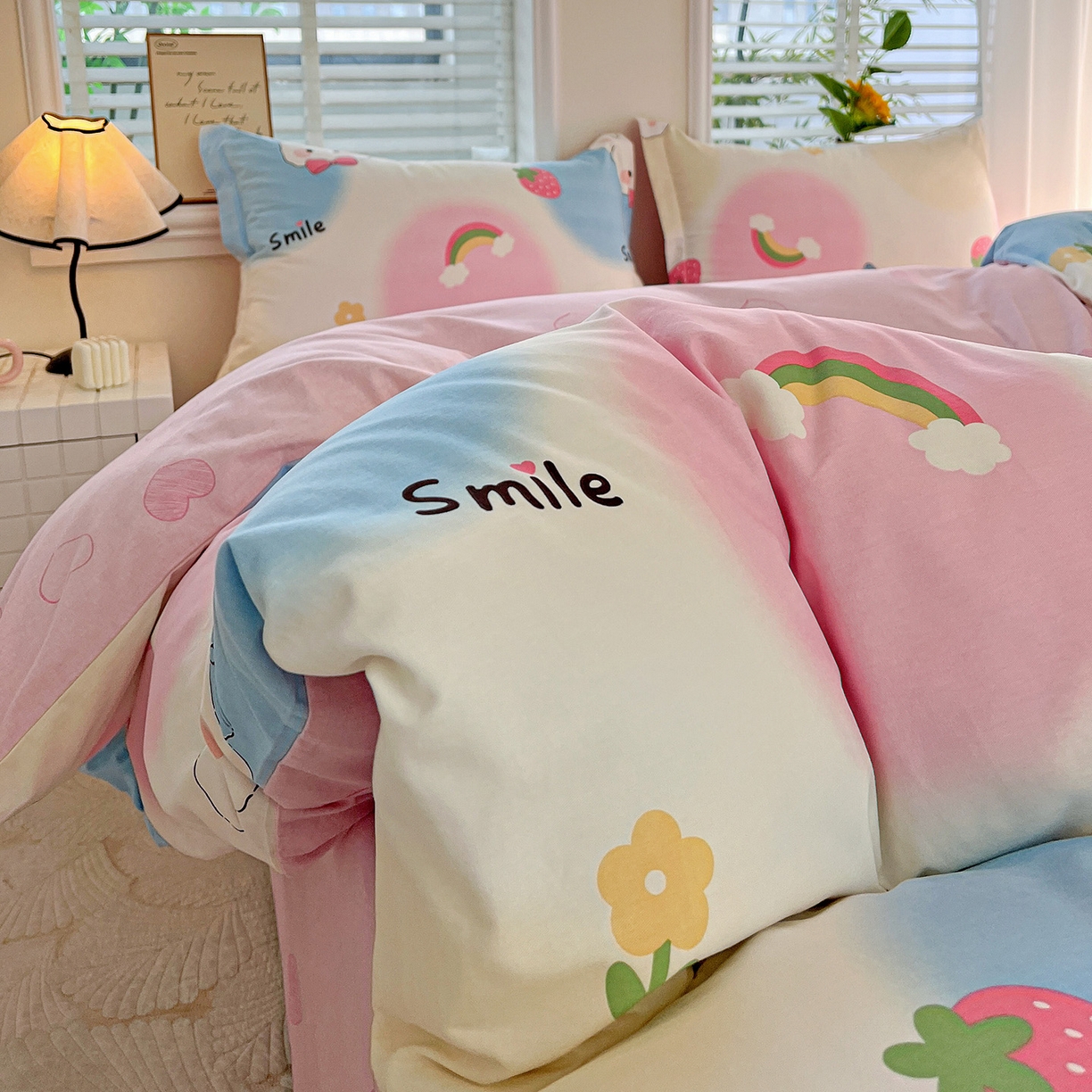 91家纺网 家纺一手货源 找家纺 依庭 2025新款高克重全棉纯棉磨毛印花单被套 小欢喜