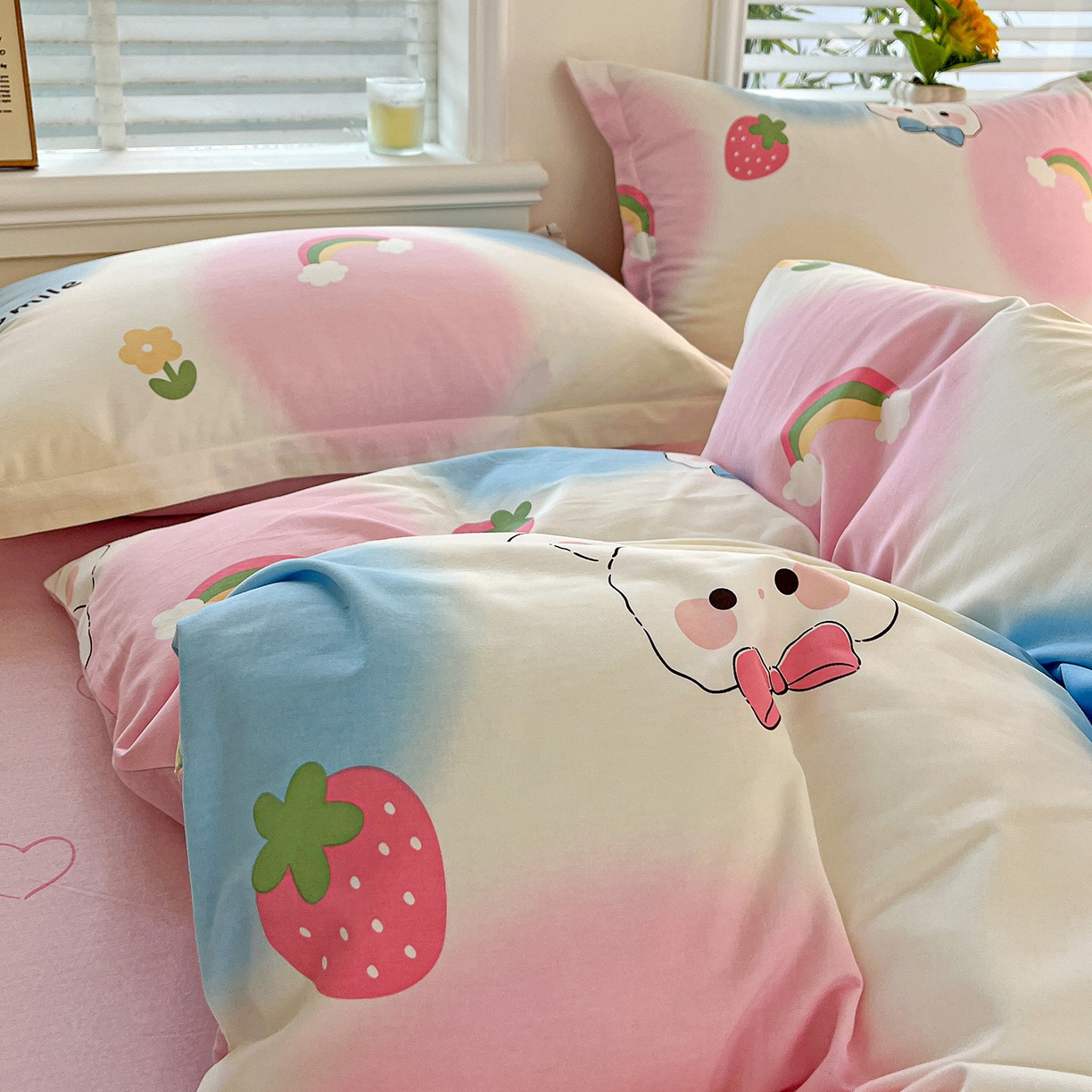 91家纺网 家纺一手货源 找家纺 依庭 2025新款高克重全棉纯棉磨毛印花单被套 小欢喜