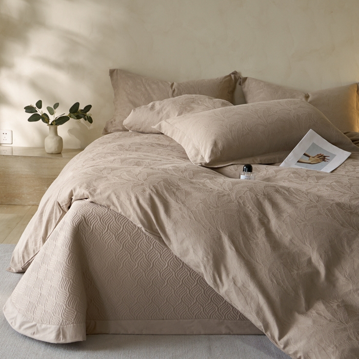 禾时 2025新款轻奢高支浮雕立体提花床盖款四件套 威廉（咖）