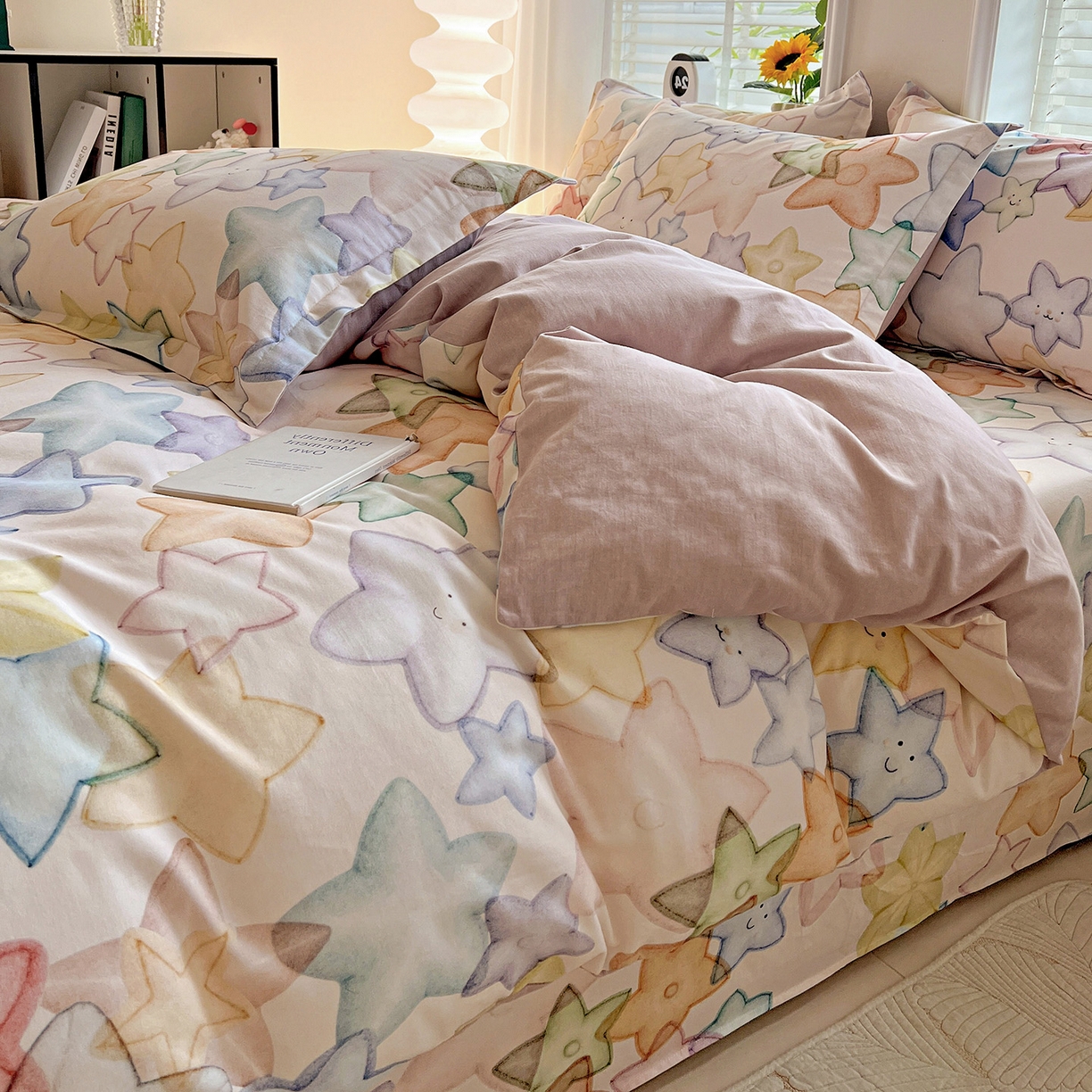 依庭 2025新款高克重全棉纯棉磨毛印花单被套 星晚-粉