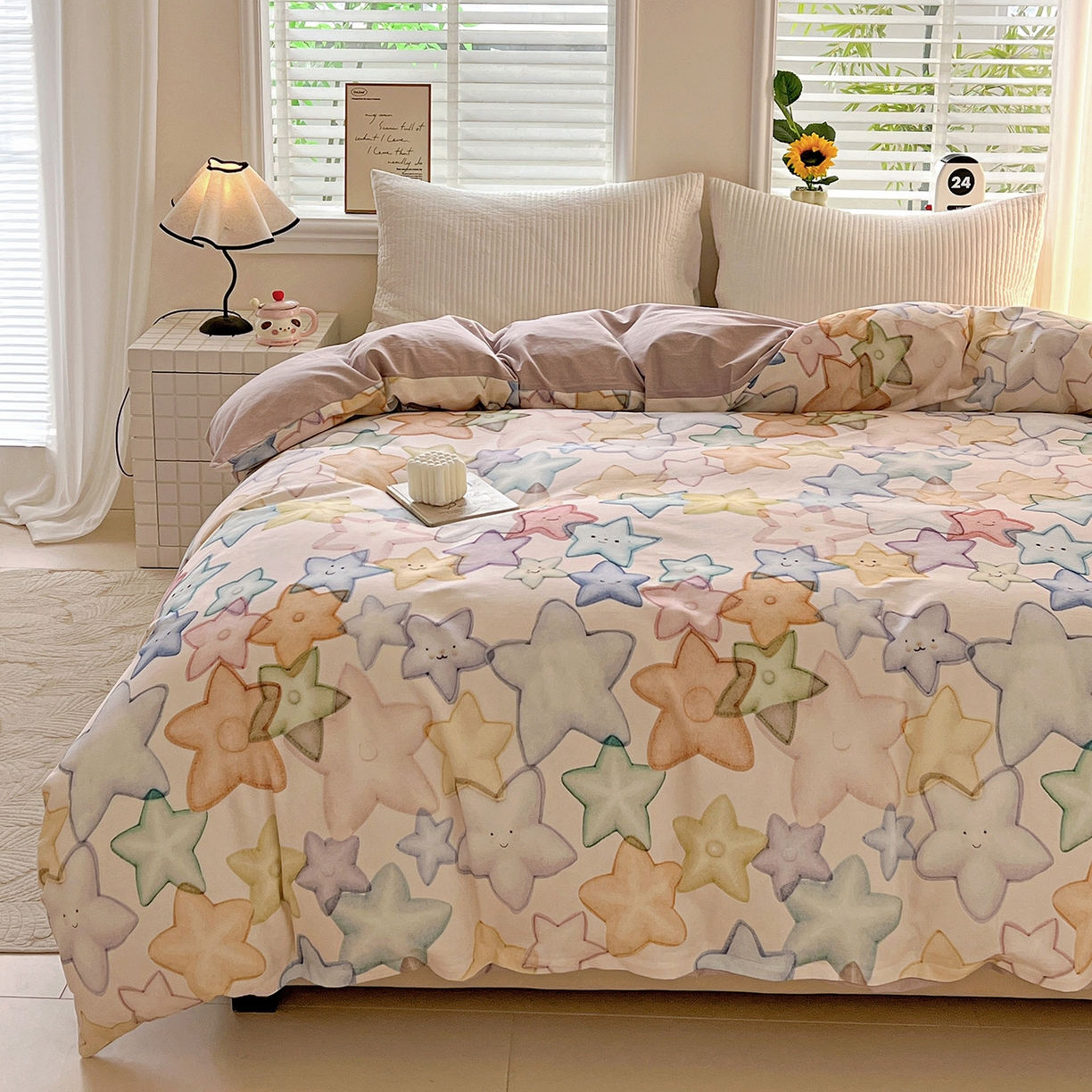 91家纺网 家纺一手货源 找家纺 依庭 2025新款高克重全棉纯棉磨毛印花单被套 星晚-粉