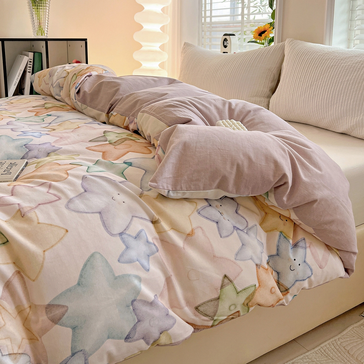 91家纺网 家纺一手货源 找家纺 依庭 2025新款高克重全棉纯棉磨毛印花单被套 星晚-粉