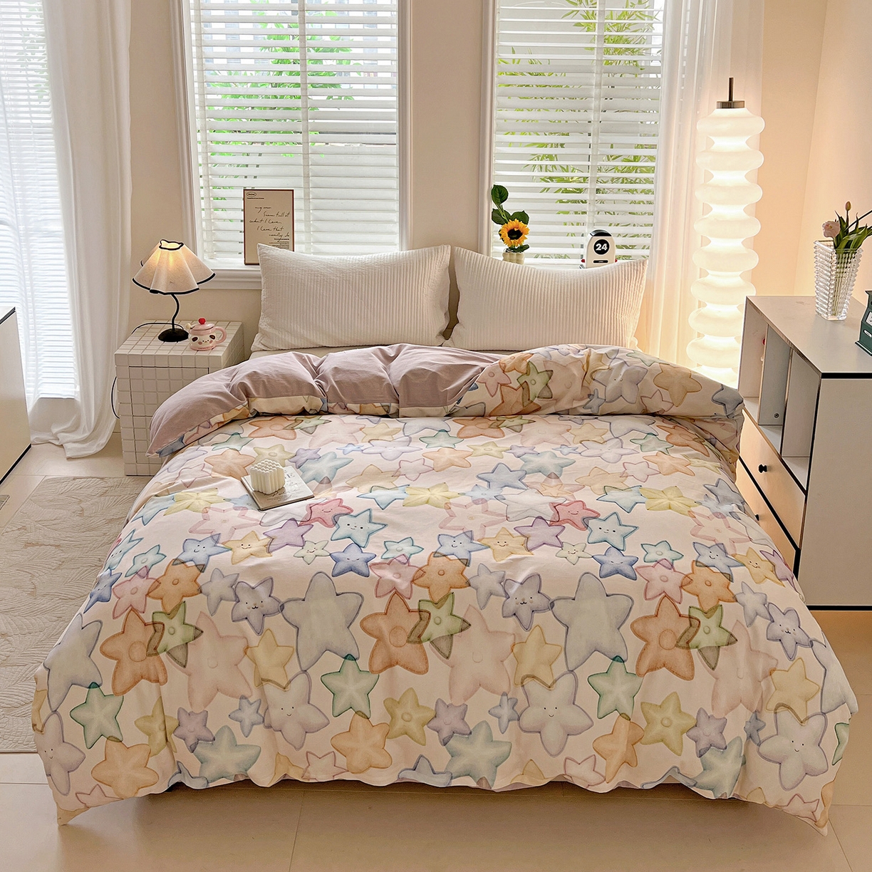 91家纺网 家纺一手货源 找家纺 依庭 2025新款高克重全棉纯棉磨毛印花单被套 星晚-粉