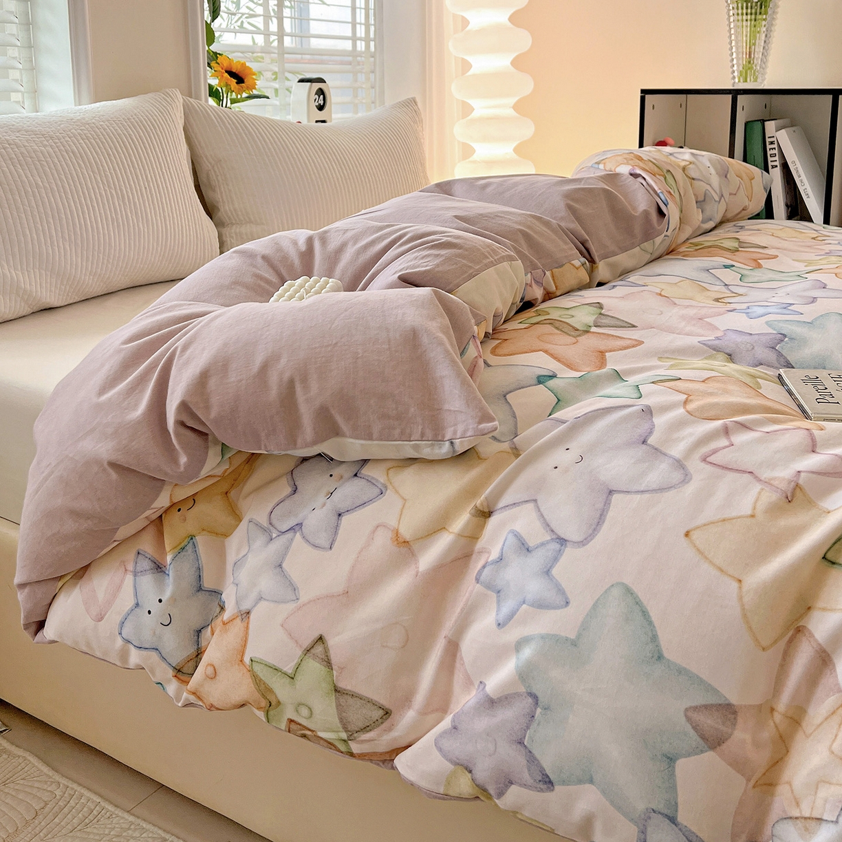 91家纺网 家纺一手货源 找家纺 依庭 2025新款高克重全棉纯棉磨毛印花单被套 星晚-粉