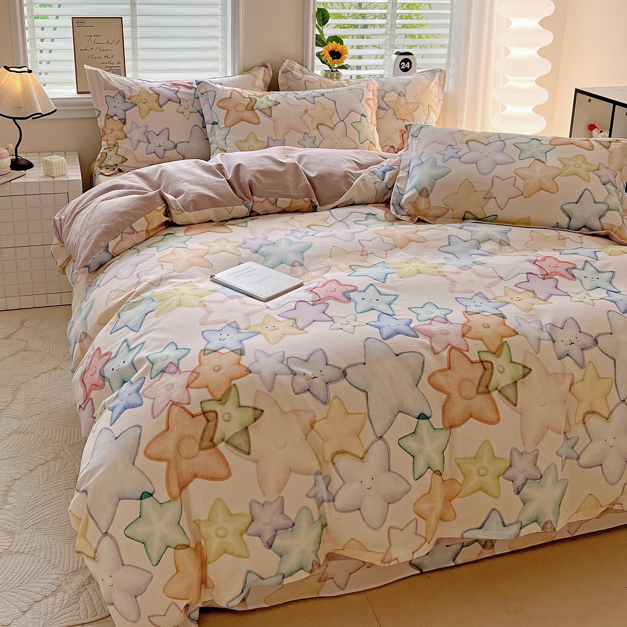 91家纺网 家纺一手货源 找家纺 依庭 2025新款高克重全棉纯棉磨毛印花单被套 星晚-粉