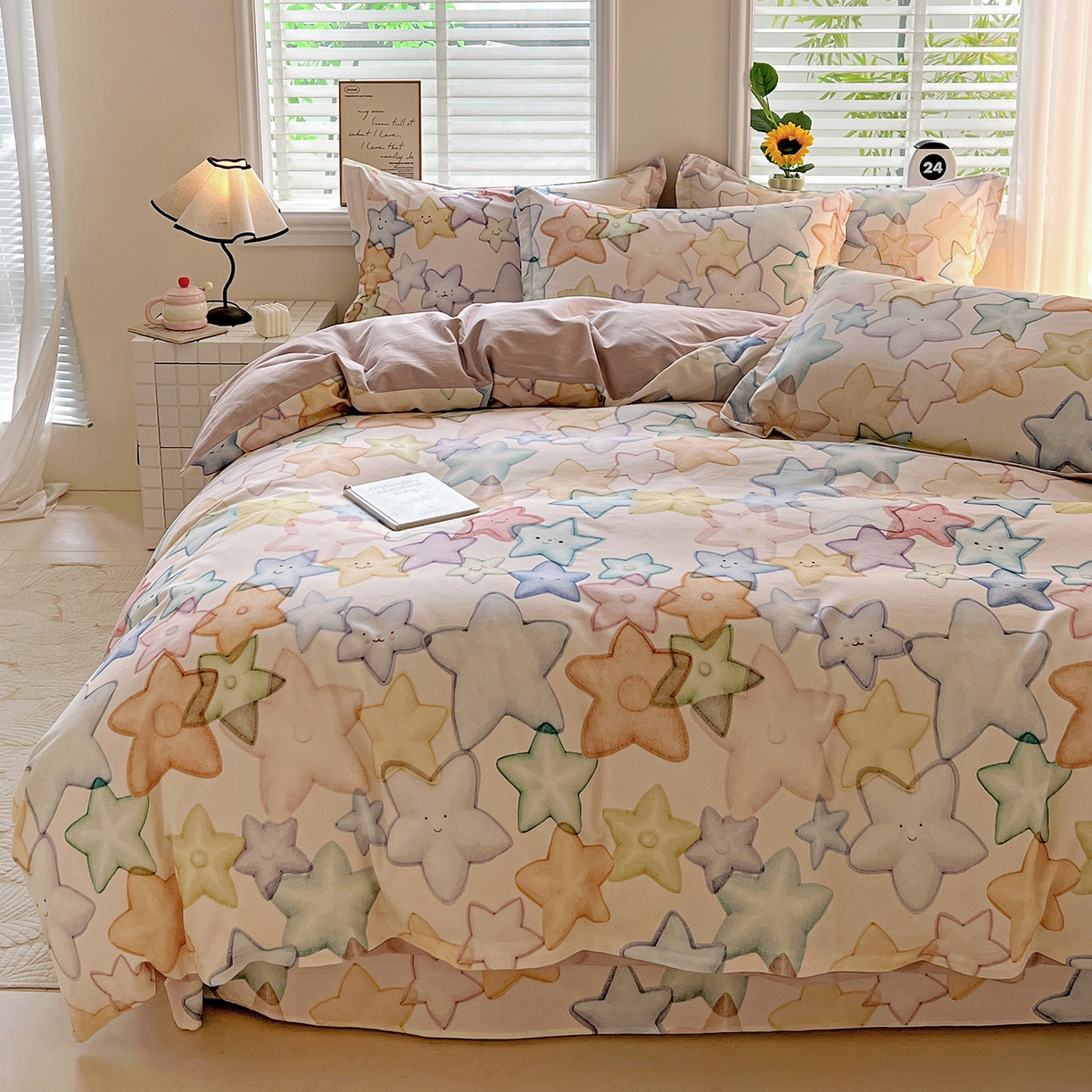 91家纺网 家纺一手货源 找家纺 依庭 2025新款高克重全棉纯棉磨毛印花单被套 星晚-粉