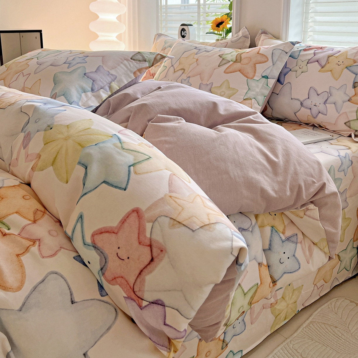 91家纺网 家纺一手货源 找家纺 依庭 2025新款高克重全棉纯棉磨毛印花单被套 星晚-粉