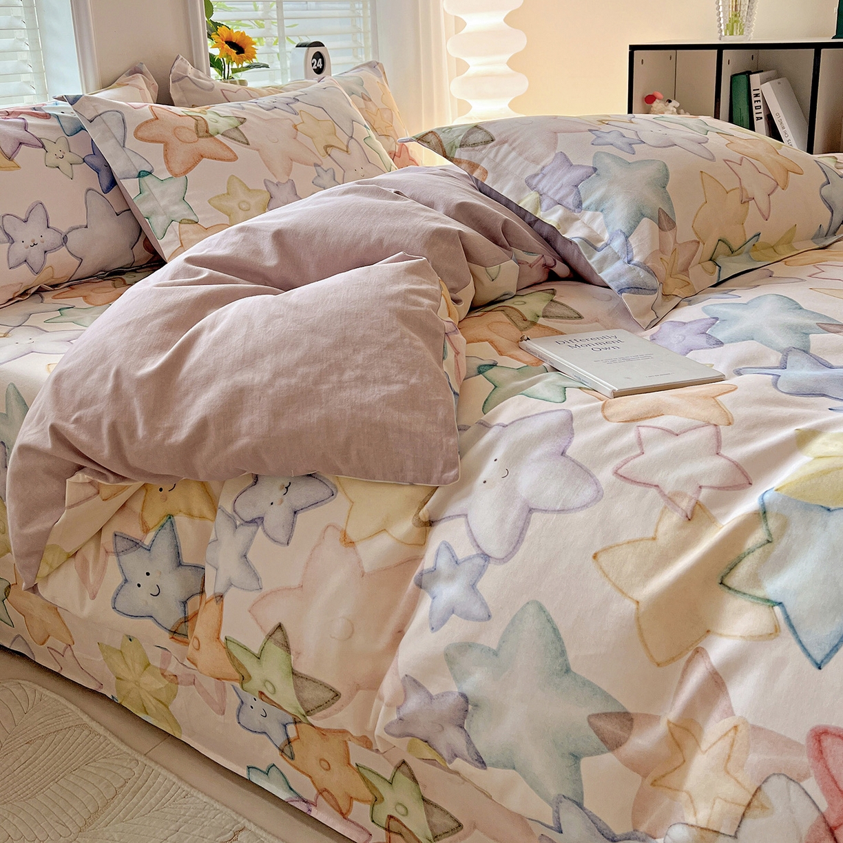 91家纺网 家纺一手货源 找家纺 依庭 2025新款高克重全棉纯棉磨毛印花单被套 星晚-粉