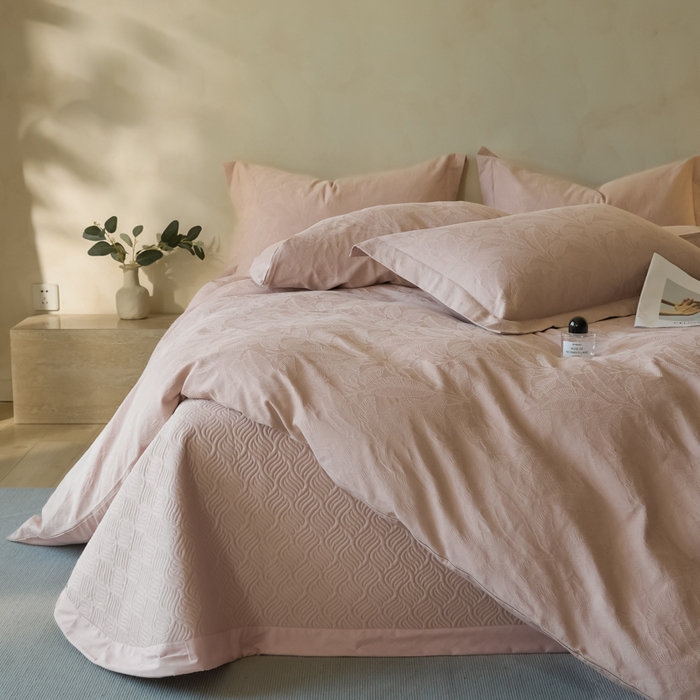 禾时 2025新款轻奢高支浮雕立体提花床盖款四件套 威廉（藕粉）