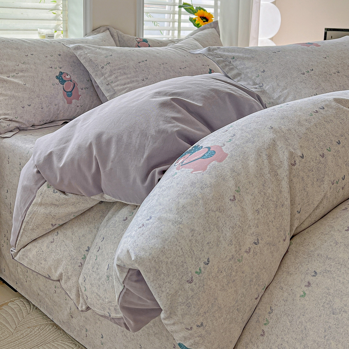 91家纺网 家纺一手货源 找家纺 依庭 2025新款高克重全棉纯棉磨毛印花单被套 幸福小熊