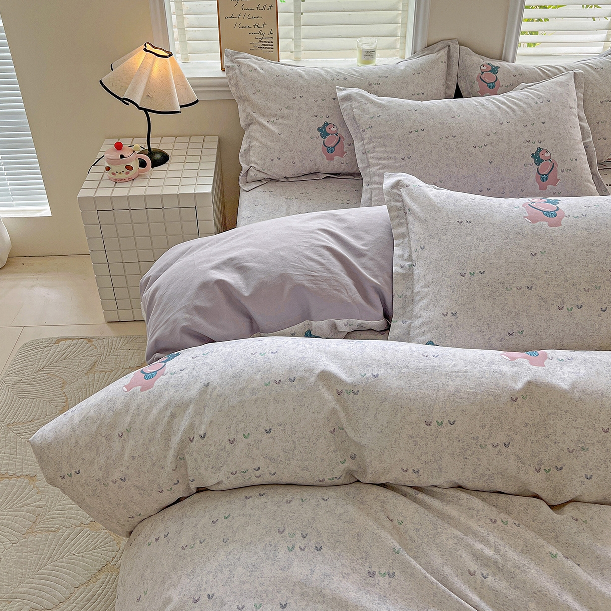 91家纺网 家纺一手货源 找家纺 依庭 2025新款高克重全棉纯棉磨毛印花单被套 幸福小熊