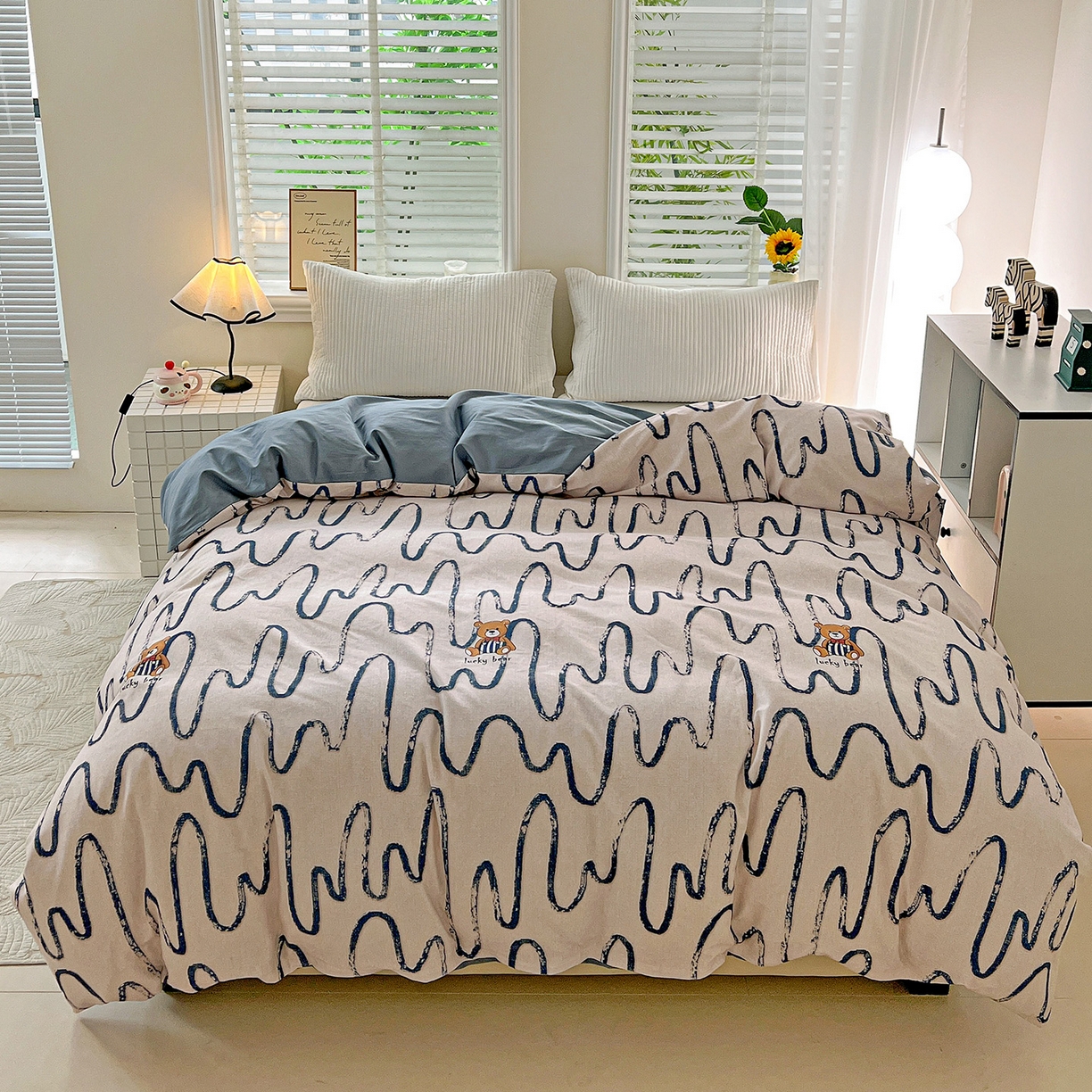 91家纺网 家纺一手货源 找家纺 依庭 2025新款高克重全棉纯棉磨毛印花单被套 幸运熊