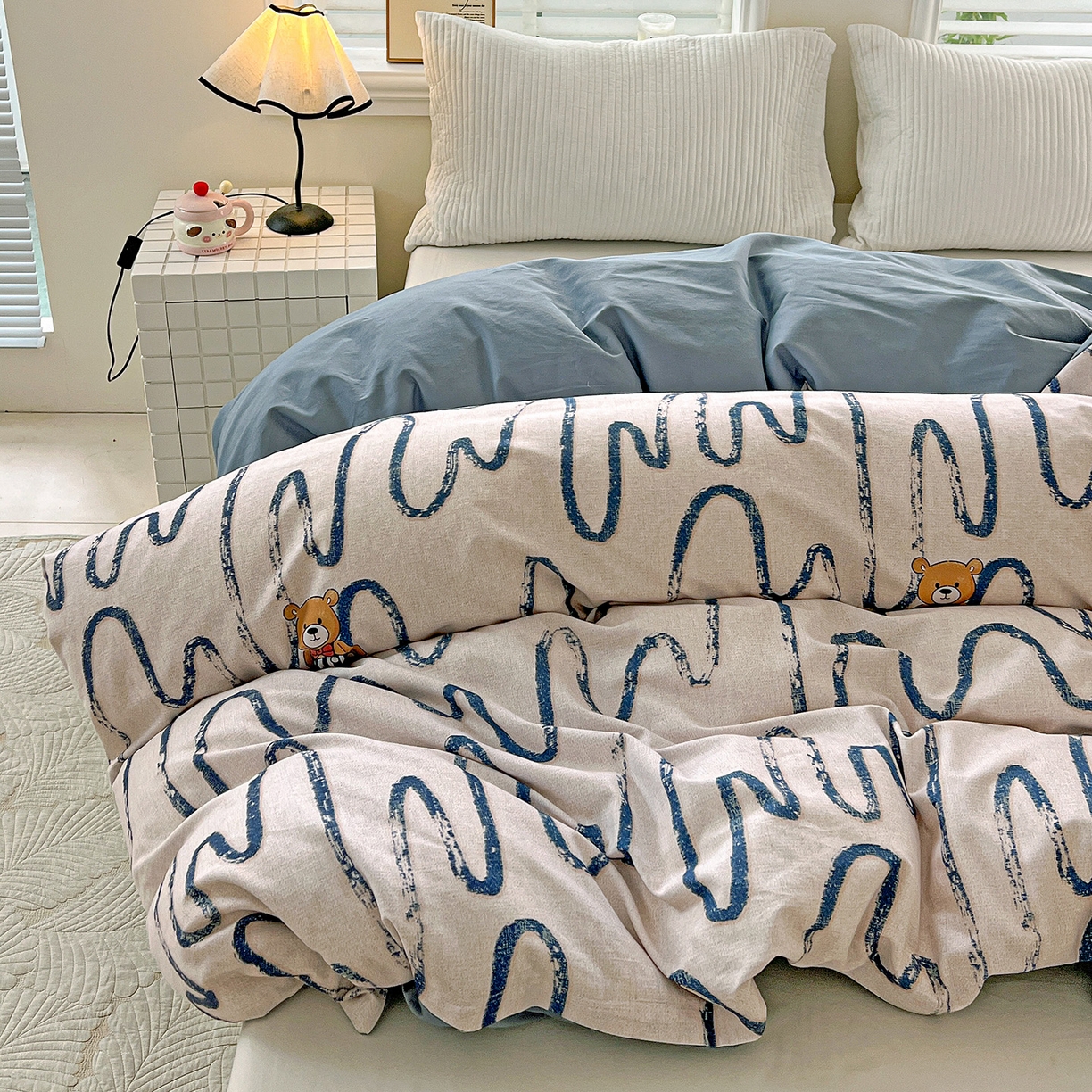 91家纺网 家纺一手货源 找家纺 依庭 2025新款高克重全棉纯棉磨毛印花单被套 幸运熊