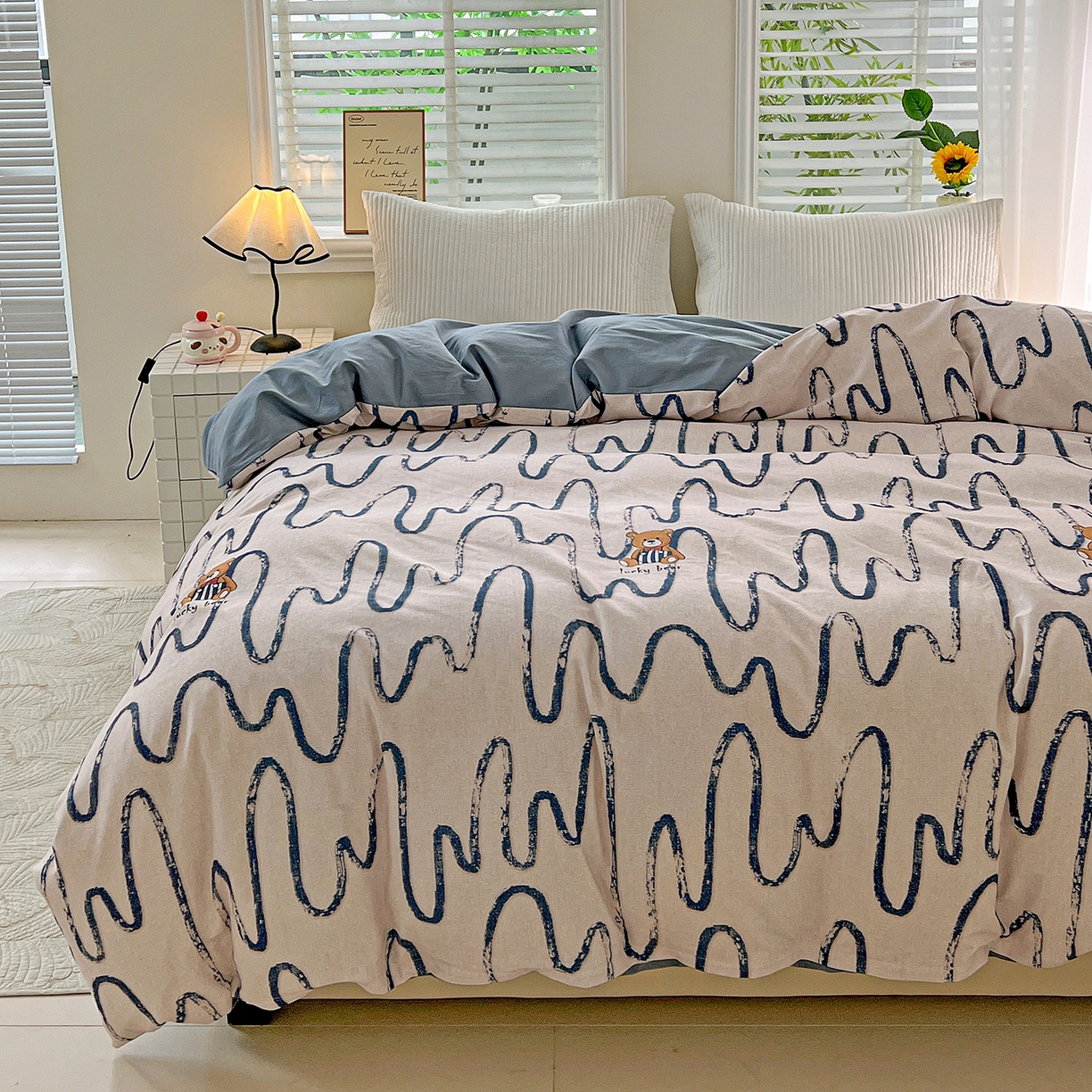 91家纺网 家纺一手货源 找家纺 依庭 2025新款高克重全棉纯棉磨毛印花单被套 幸运熊