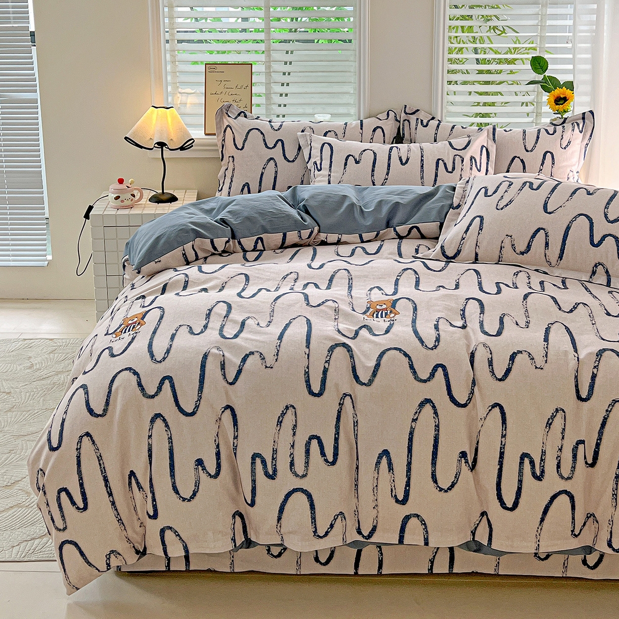 91家纺网 家纺一手货源 找家纺 依庭 2025新款高克重全棉纯棉磨毛印花单被套 幸运熊