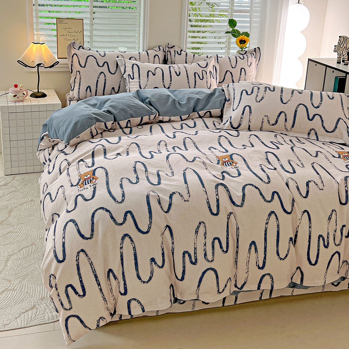 91家纺网 家纺一手货源 找家纺 依庭 2025新款高克重全棉纯棉磨毛印花单被套 幸运熊