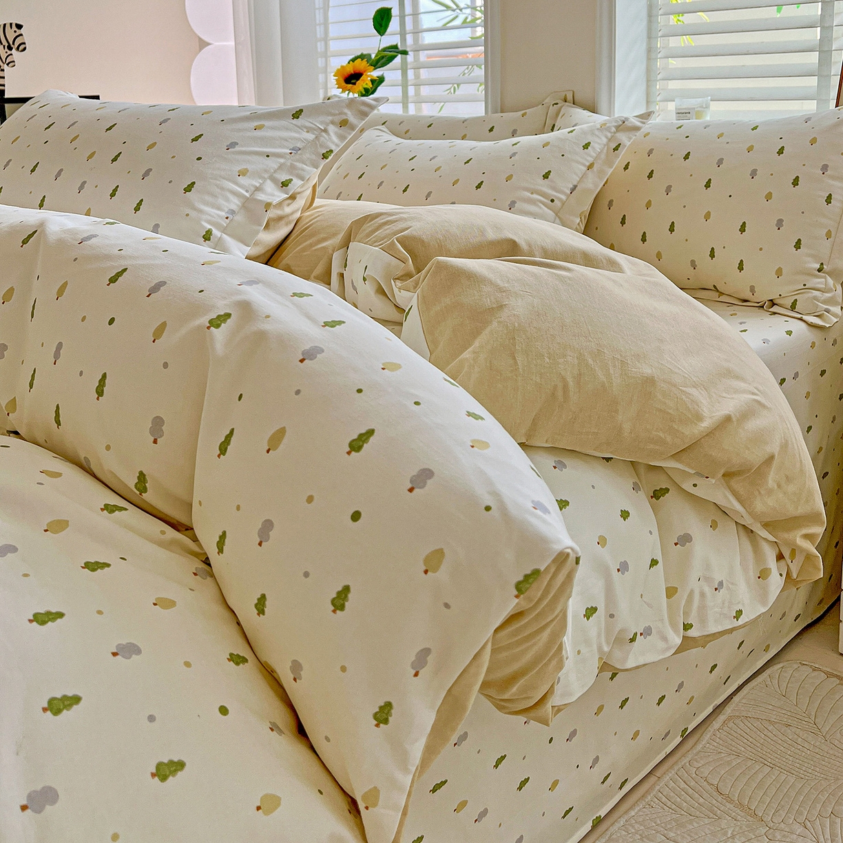 91家纺网 家纺一手货源 找家纺 依庭 2025新款高克重全棉纯棉磨毛印花单被套 叶叶情深