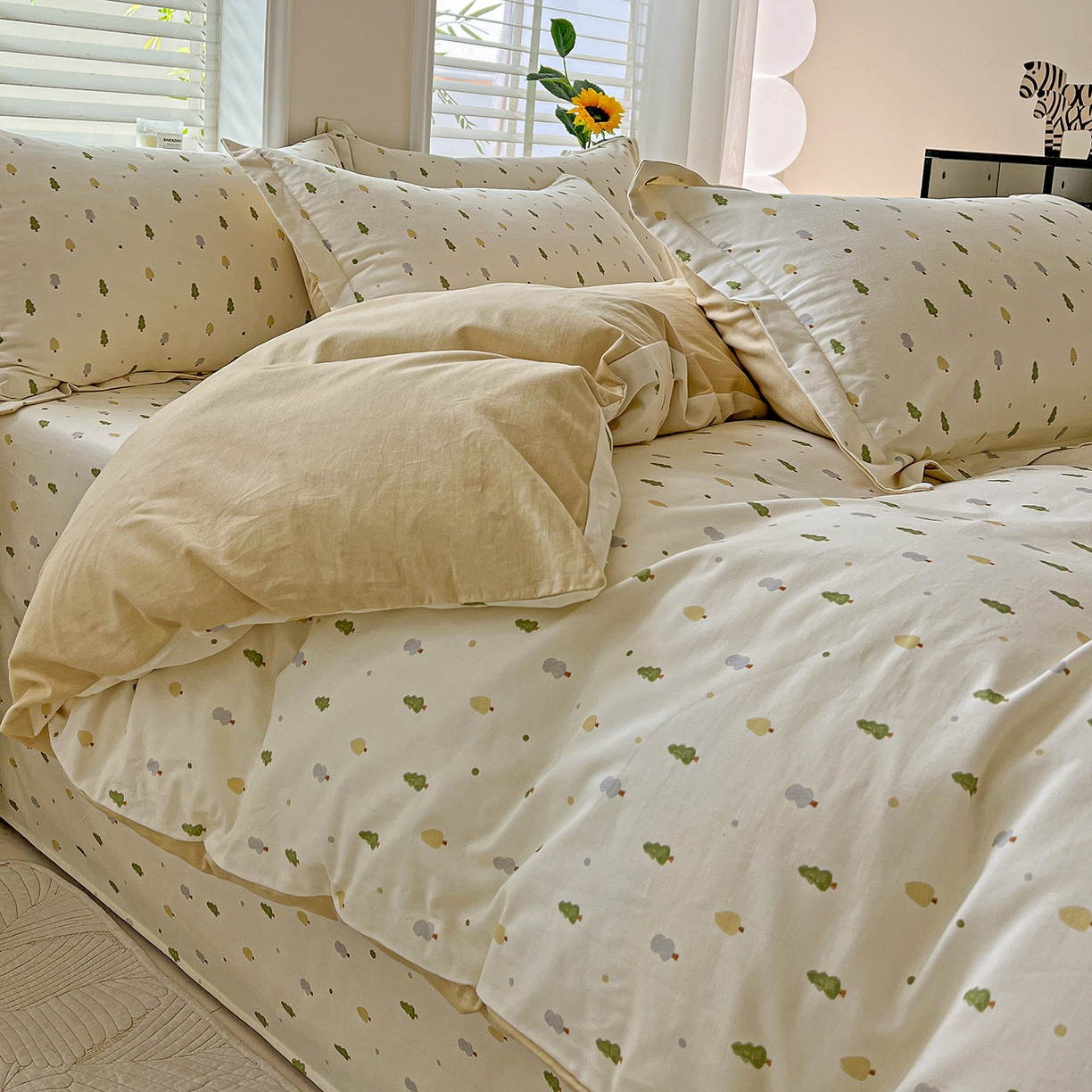 91家纺网 家纺一手货源 找家纺 依庭 2025新款高克重全棉纯棉磨毛印花单被套 叶叶情深