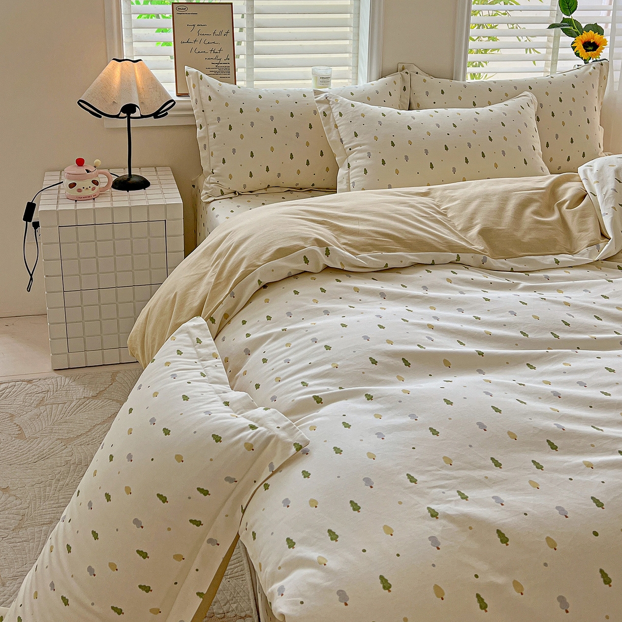 91家纺网 家纺一手货源 找家纺 依庭 2025新款高克重全棉纯棉磨毛印花单被套 叶叶情深