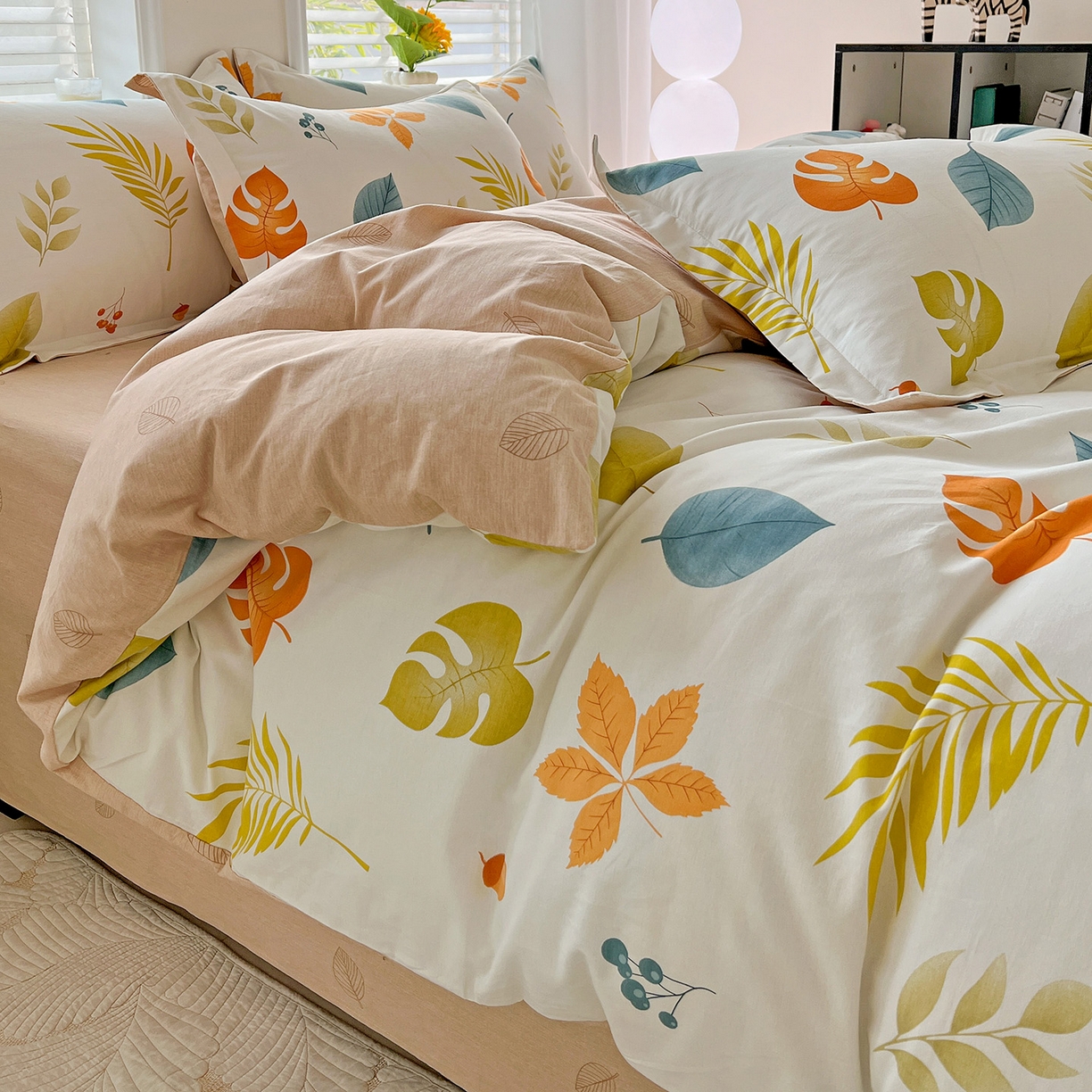 91家纺网 家纺一手货源 找家纺 依庭 2025新款高克重全棉纯棉磨毛印花单被套 叶之恋