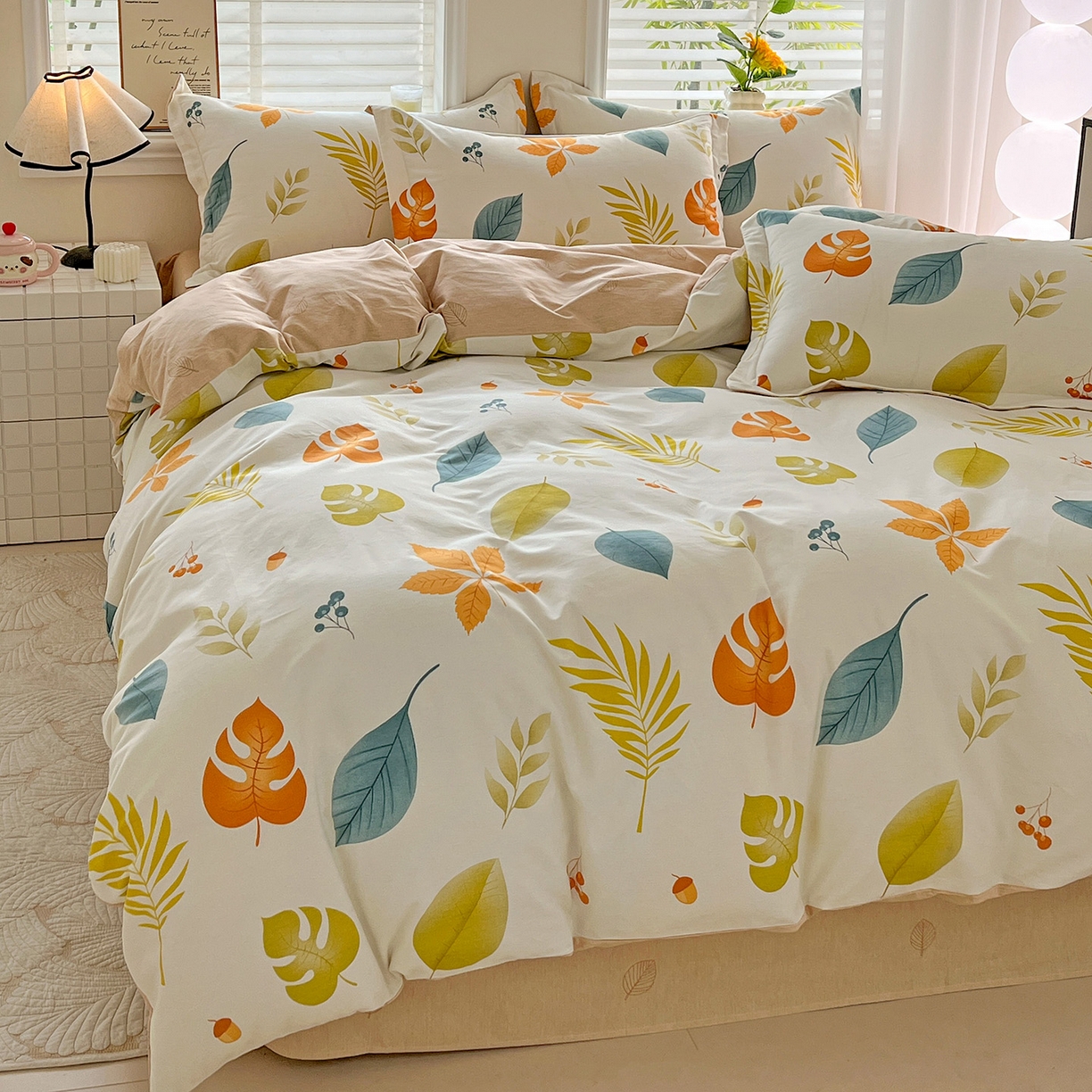 91家纺网 家纺一手货源 找家纺 依庭 2025新款高克重全棉纯棉磨毛印花单被套 叶之恋