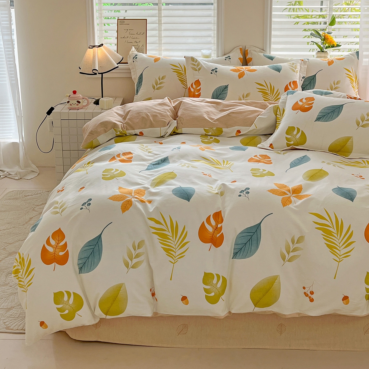 91家纺网 家纺一手货源 找家纺 依庭 2025新款高克重全棉纯棉磨毛印花单被套 叶之恋