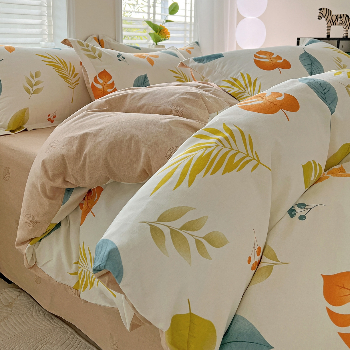 91家纺网 家纺一手货源 找家纺 依庭 2025新款高克重全棉纯棉磨毛印花单被套 叶之恋