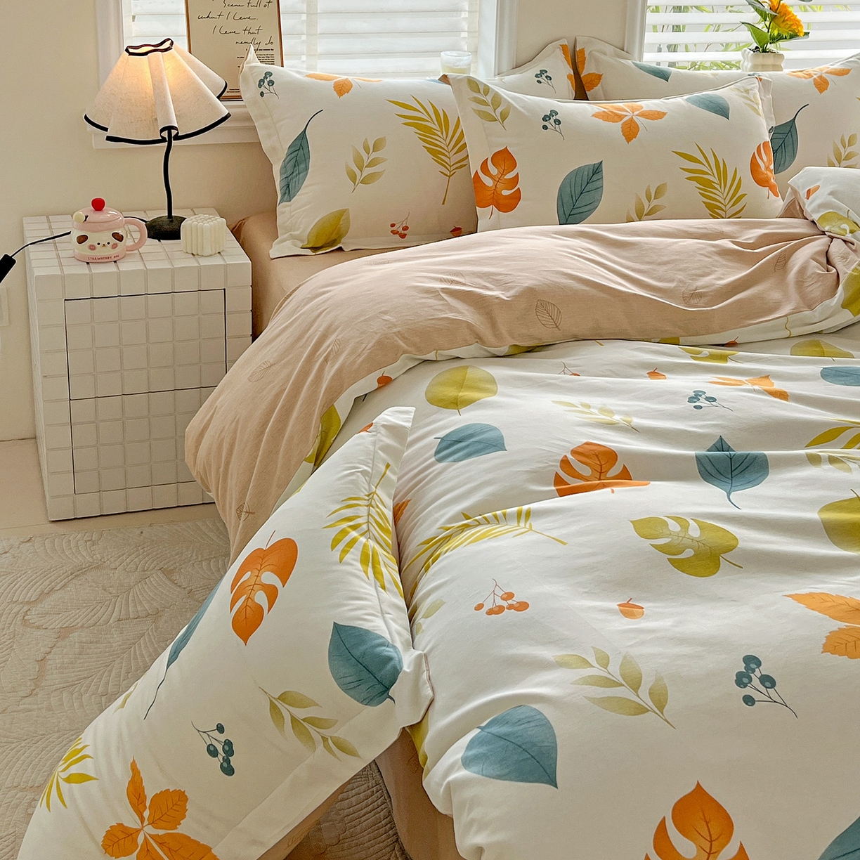 91家纺网 家纺一手货源 找家纺 依庭 2025新款高克重全棉纯棉磨毛印花单被套 叶之恋