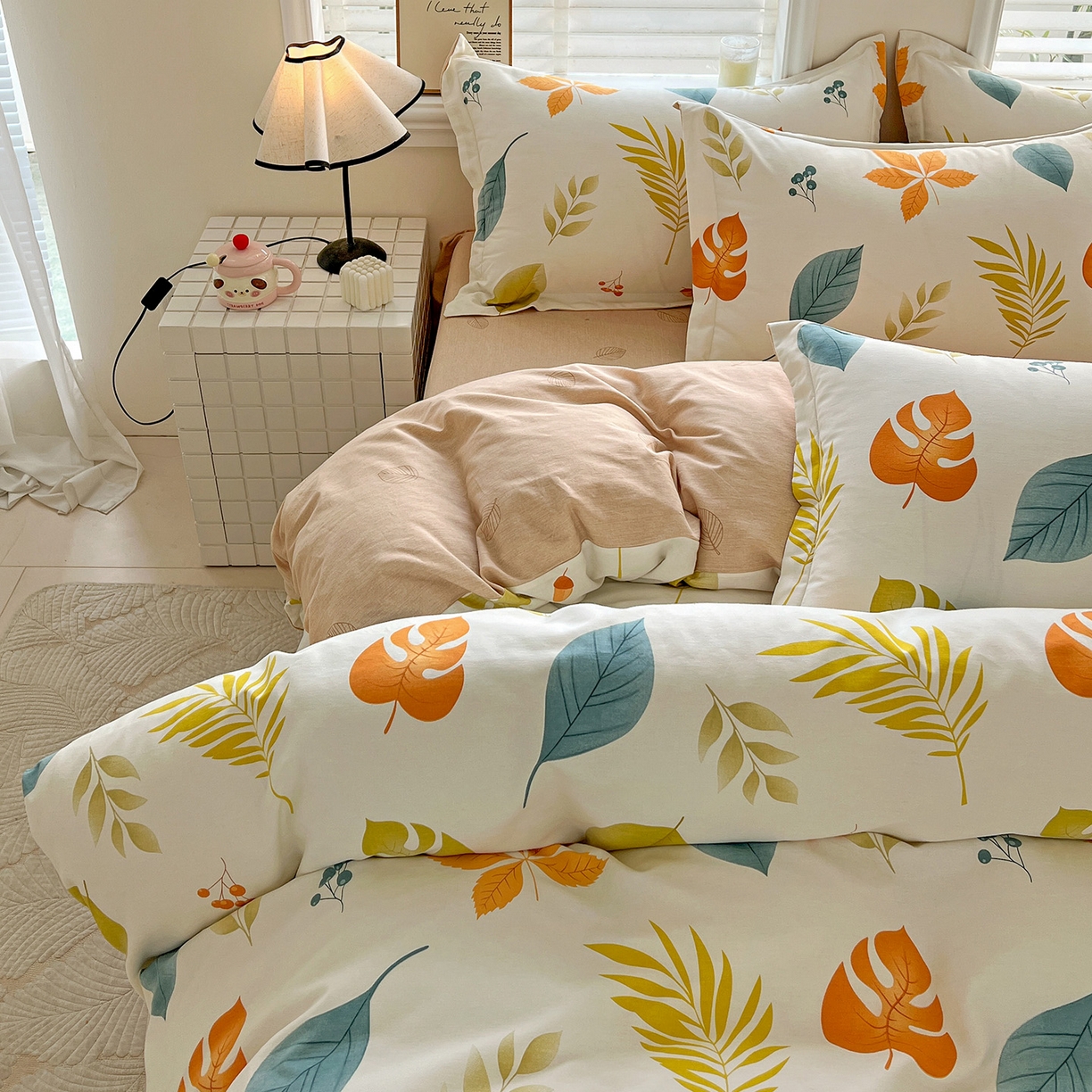 91家纺网 家纺一手货源 找家纺 依庭 2025新款高克重全棉纯棉磨毛印花单被套 叶之恋