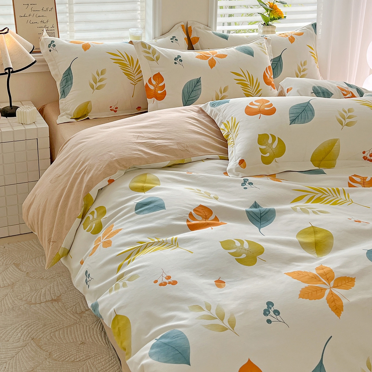 91家纺网 家纺一手货源 找家纺 依庭 2025新款高克重全棉纯棉磨毛印花单被套 叶之恋