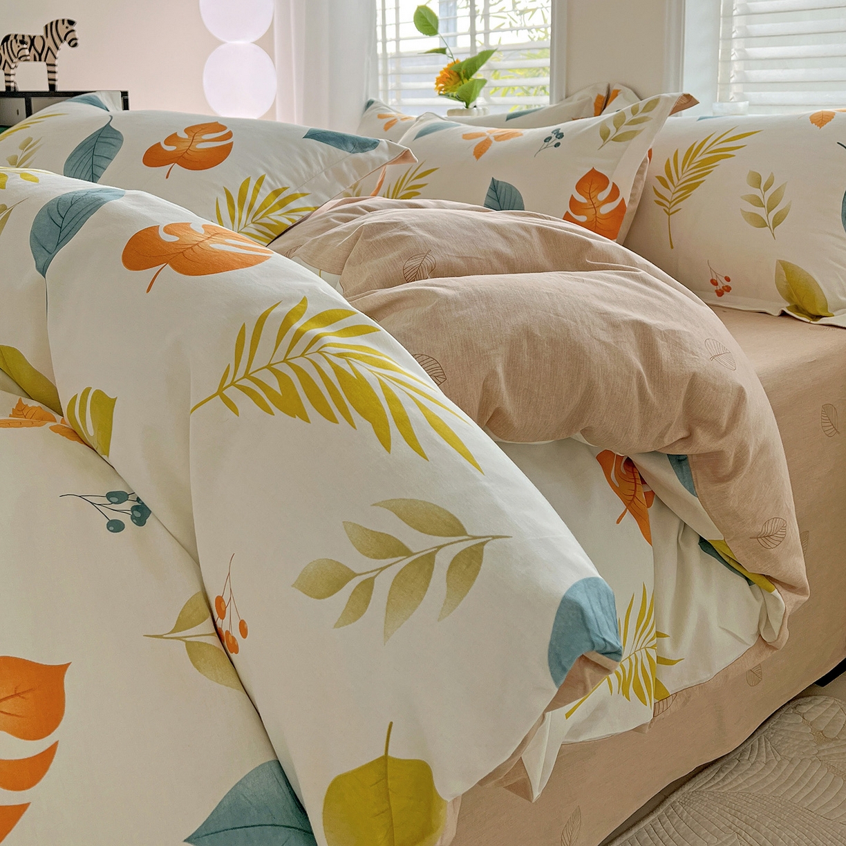 91家纺网 家纺一手货源 找家纺 依庭 2025新款高克重全棉纯棉磨毛印花单被套 叶之恋