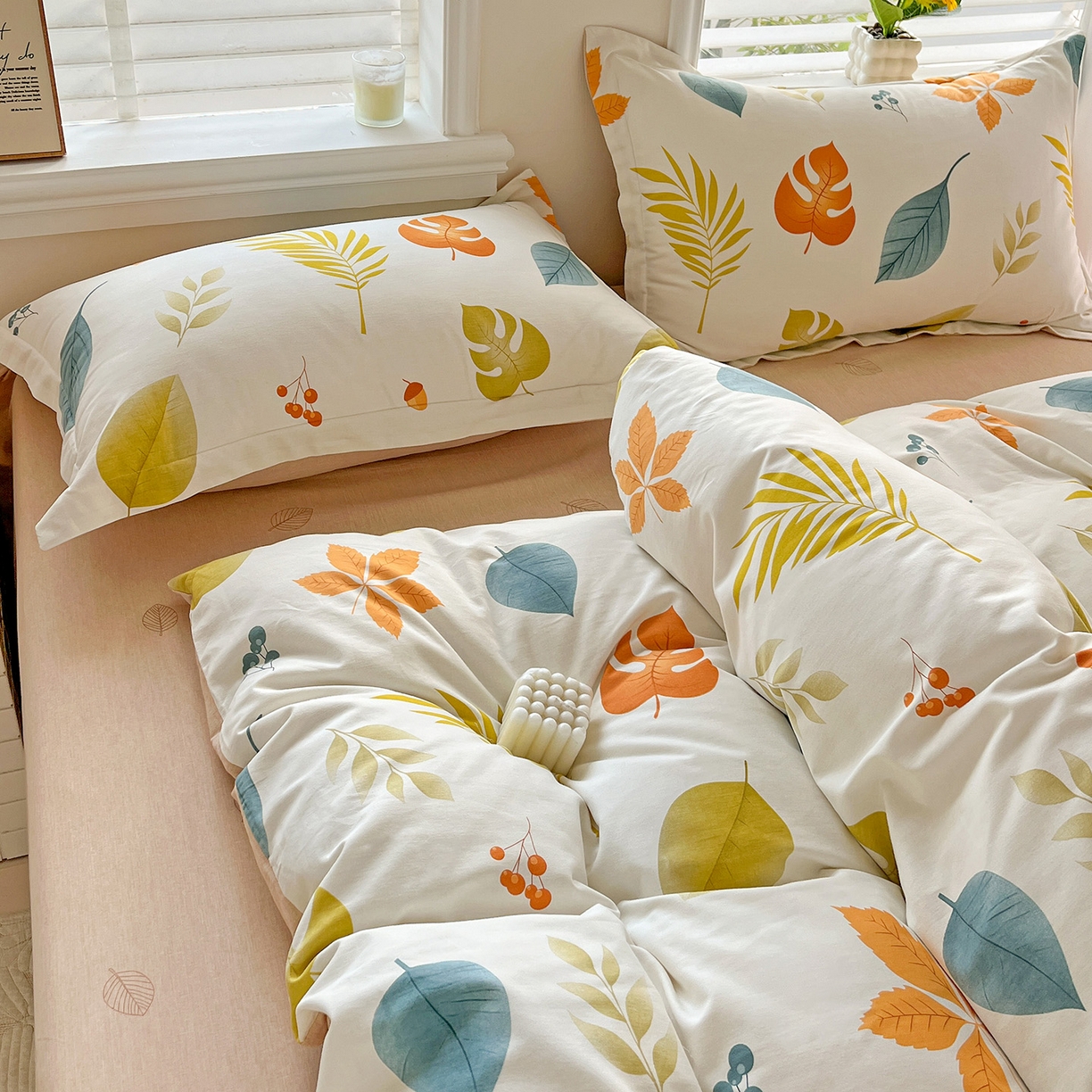 91家纺网 家纺一手货源 找家纺 依庭 2025新款高克重全棉纯棉磨毛印花单被套 叶之恋