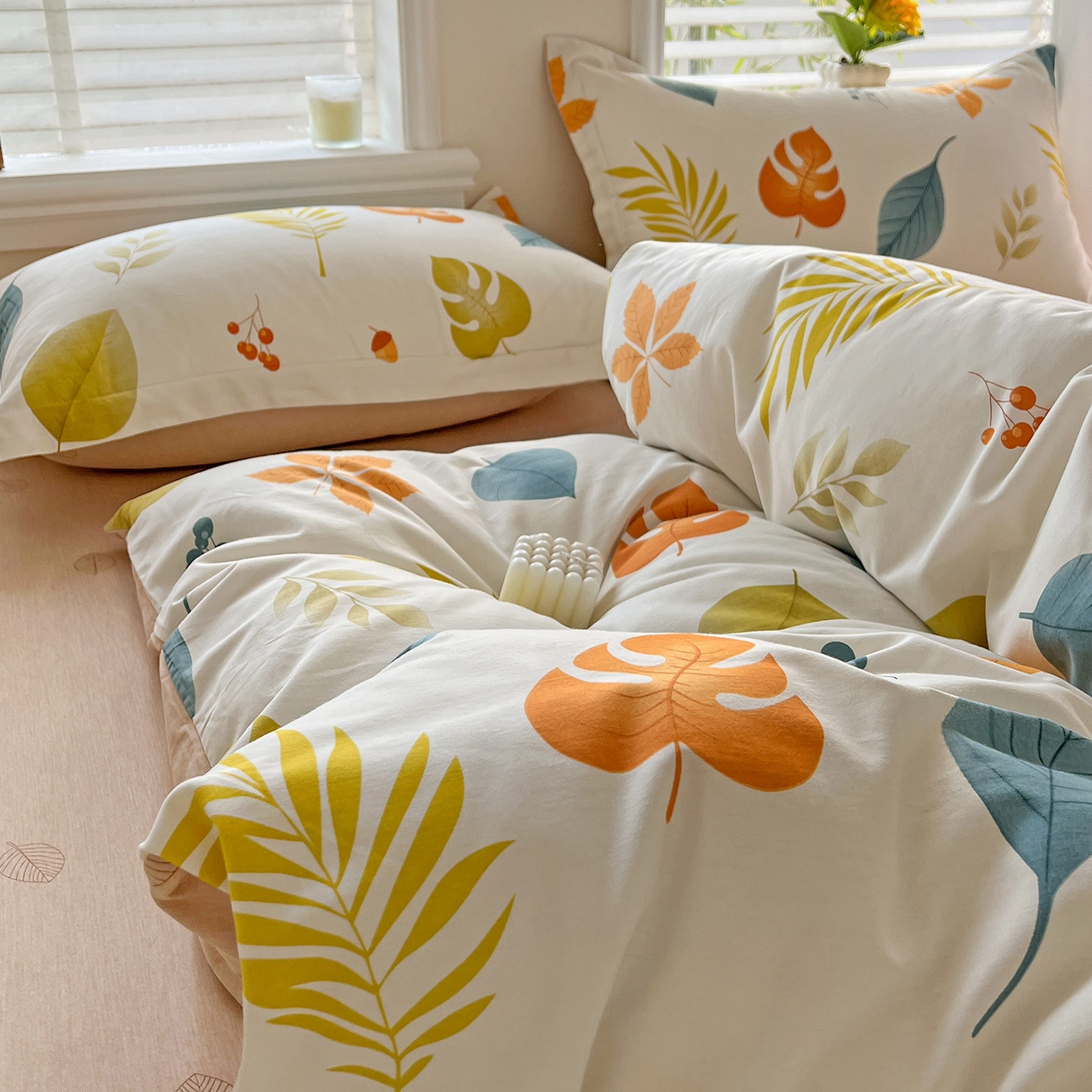 91家纺网 家纺一手货源 找家纺 依庭 2025新款高克重全棉纯棉磨毛印花单被套 叶之恋