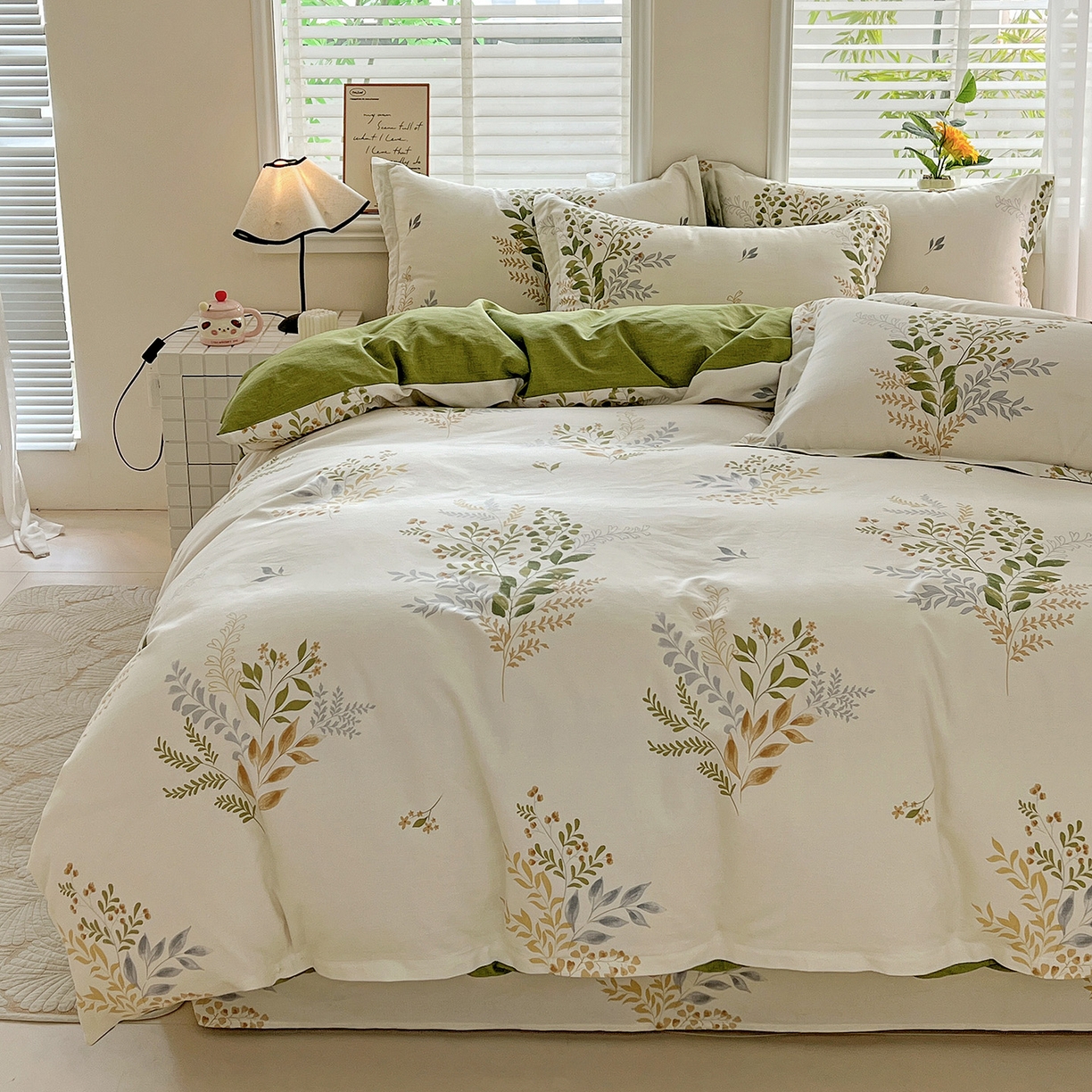 91家纺网 家纺一手货源 找家纺 依庭 2025新款高克重全棉纯棉磨毛印花单被套 叶芝