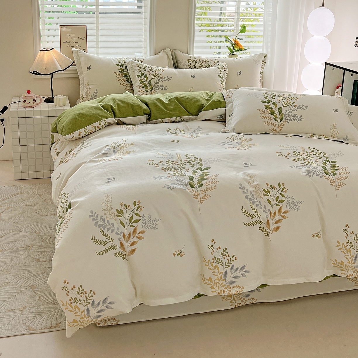 91家纺网 家纺一手货源 找家纺 依庭 2025新款高克重全棉纯棉磨毛印花单被套 叶芝