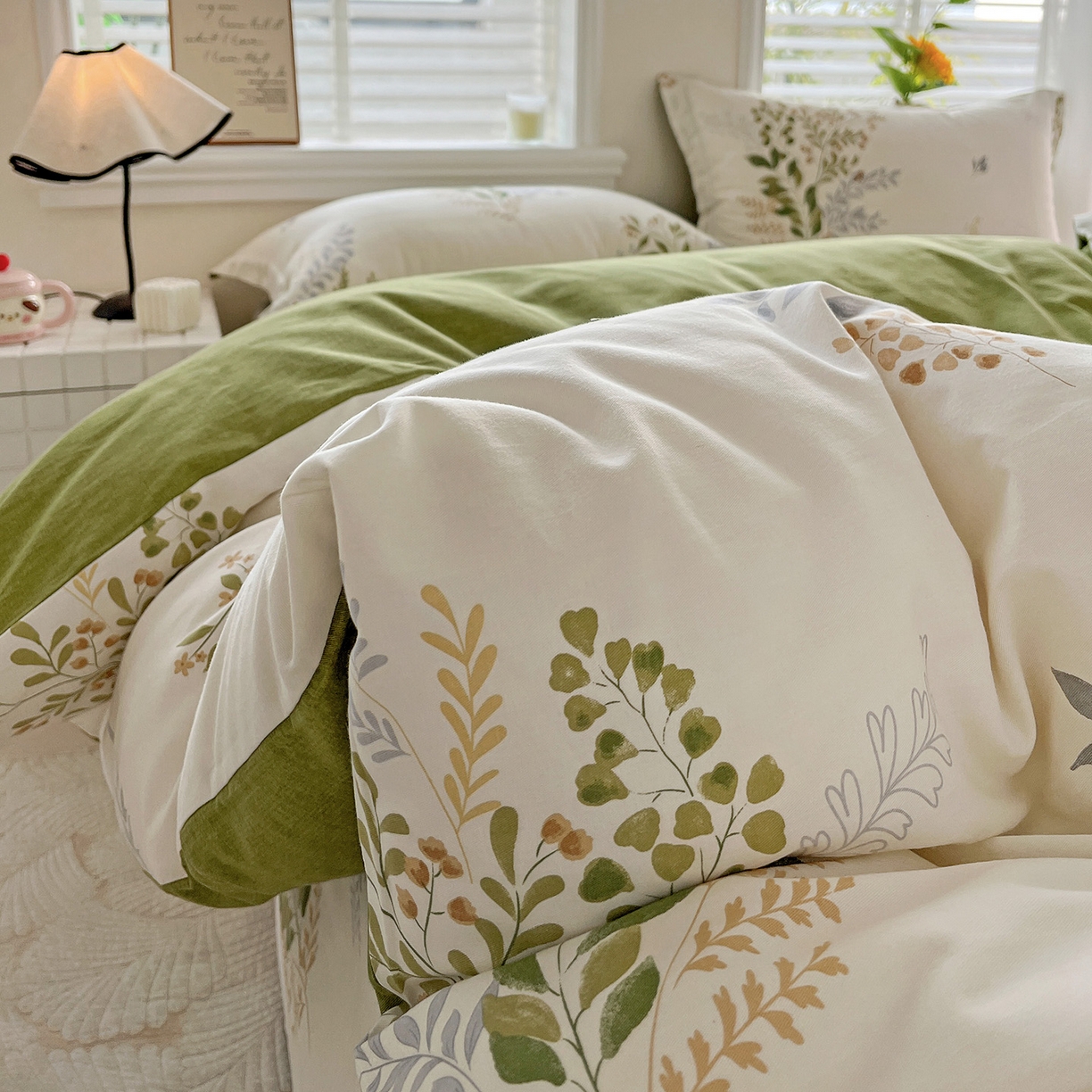 91家纺网 家纺一手货源 找家纺 依庭 2025新款高克重全棉纯棉磨毛印花单被套 叶芝