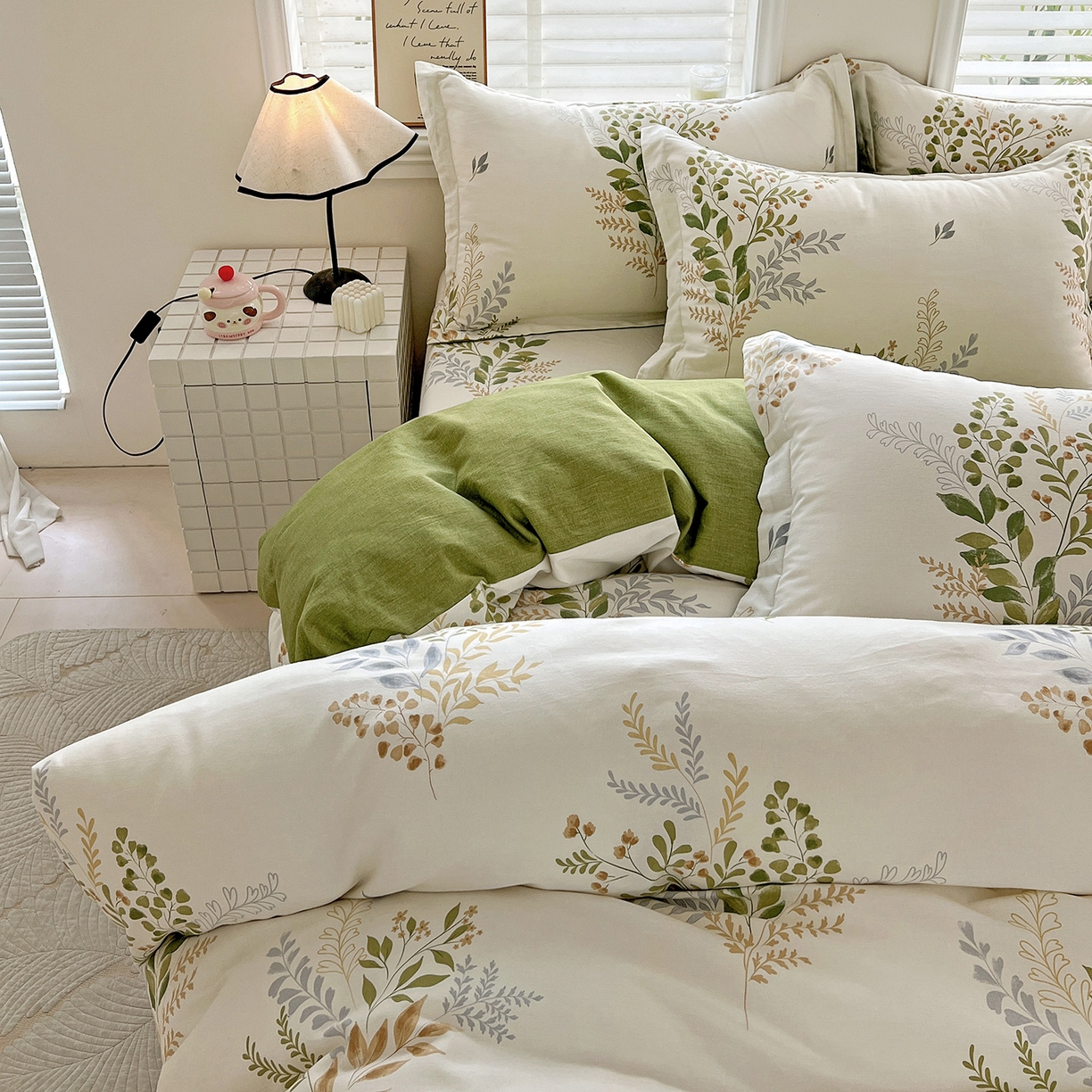 91家纺网 家纺一手货源 找家纺 依庭 2025新款高克重全棉纯棉磨毛印花单被套 叶芝