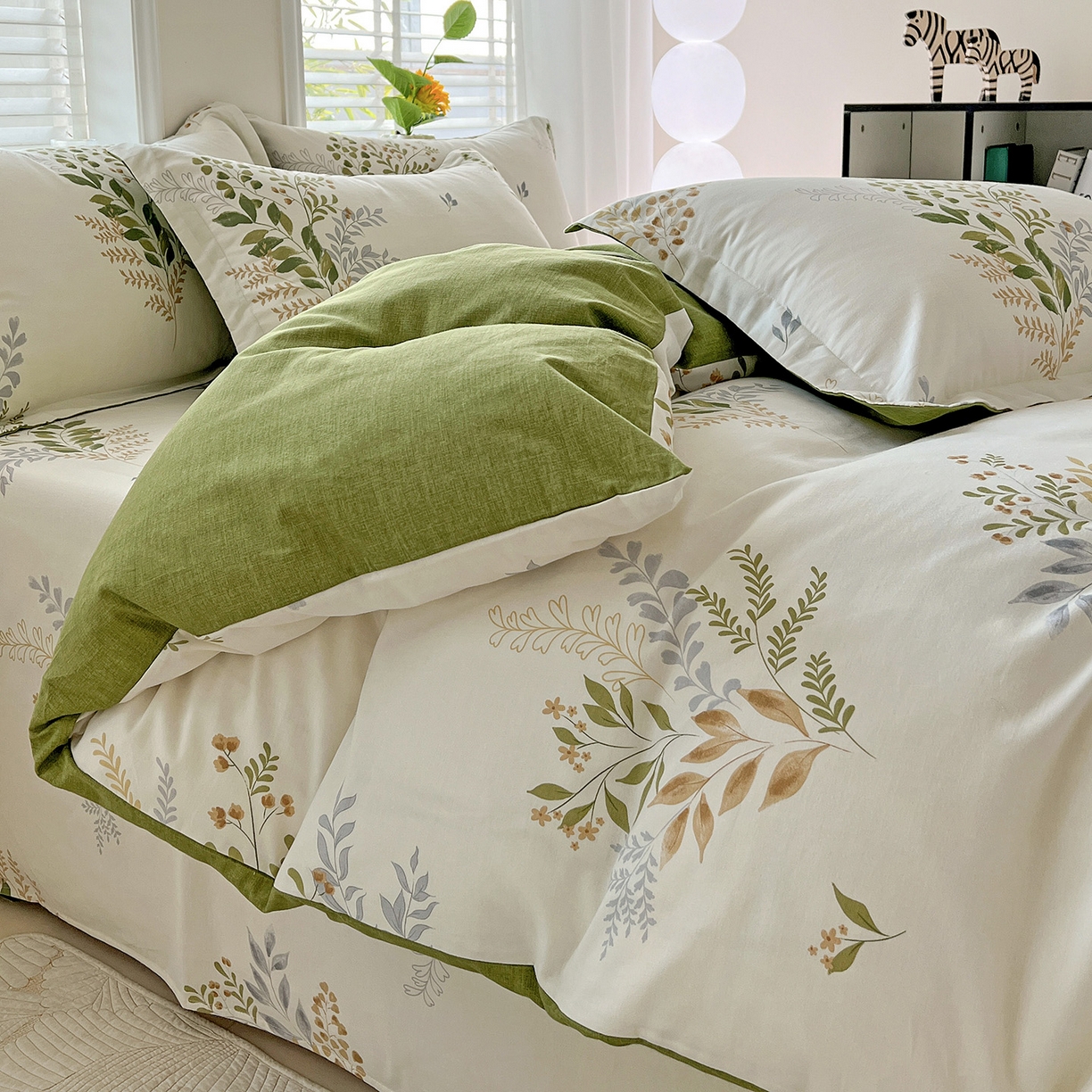 91家纺网 家纺一手货源 找家纺 依庭 2025新款高克重全棉纯棉磨毛印花单被套 叶芝