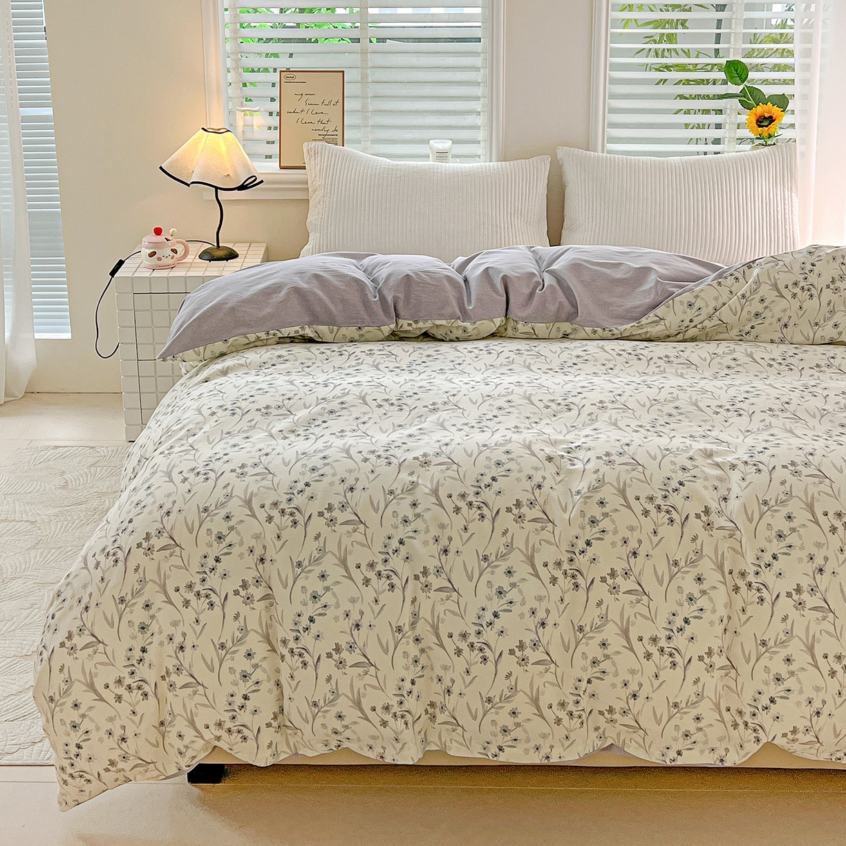 91家纺网 家纺一手货源 找家纺 依庭 2025新款高克重全棉纯棉磨毛印花单被套 樱贝