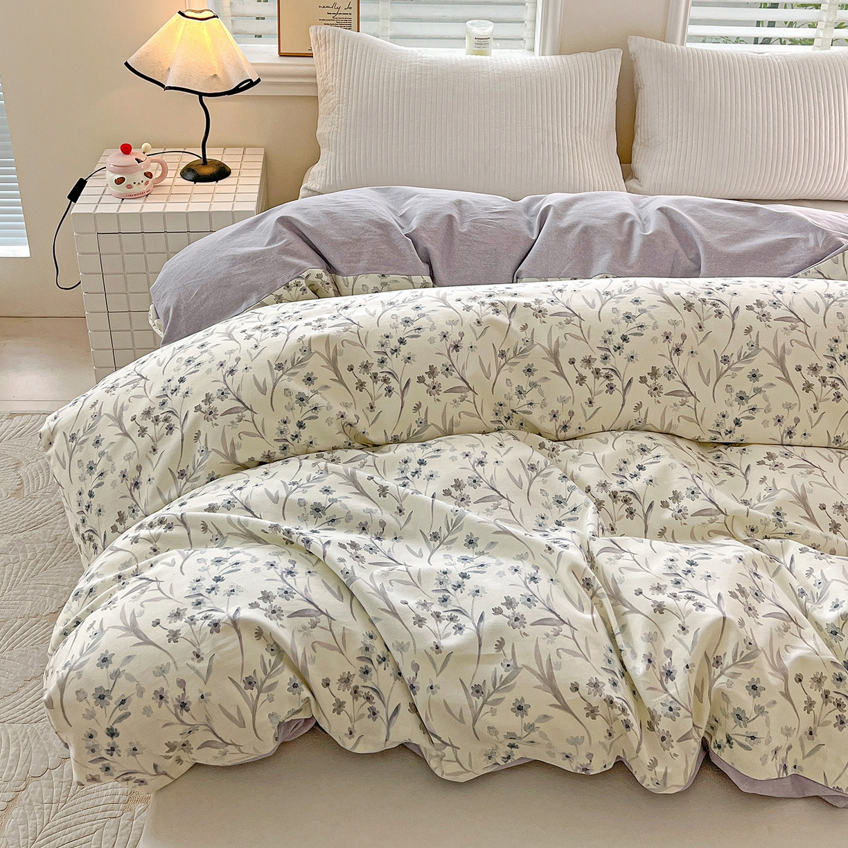 91家纺网 家纺一手货源 找家纺 依庭 2025新款高克重全棉纯棉磨毛印花单被套 樱贝