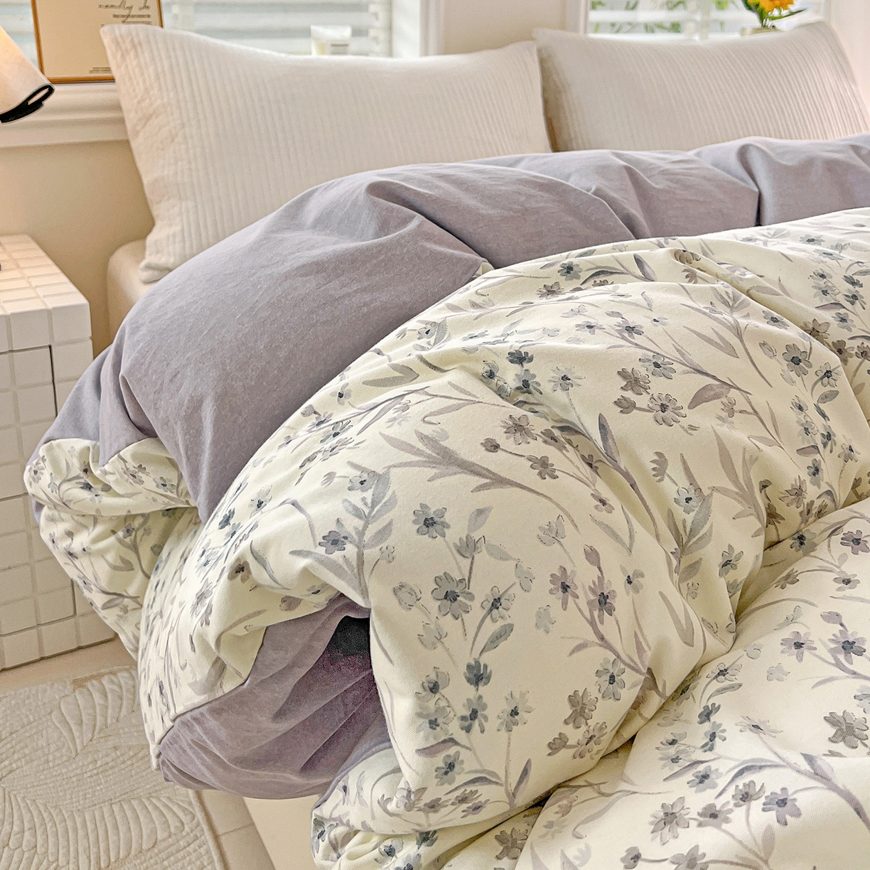 91家纺网 家纺一手货源 找家纺 依庭 2025新款高克重全棉纯棉磨毛印花单被套 樱贝