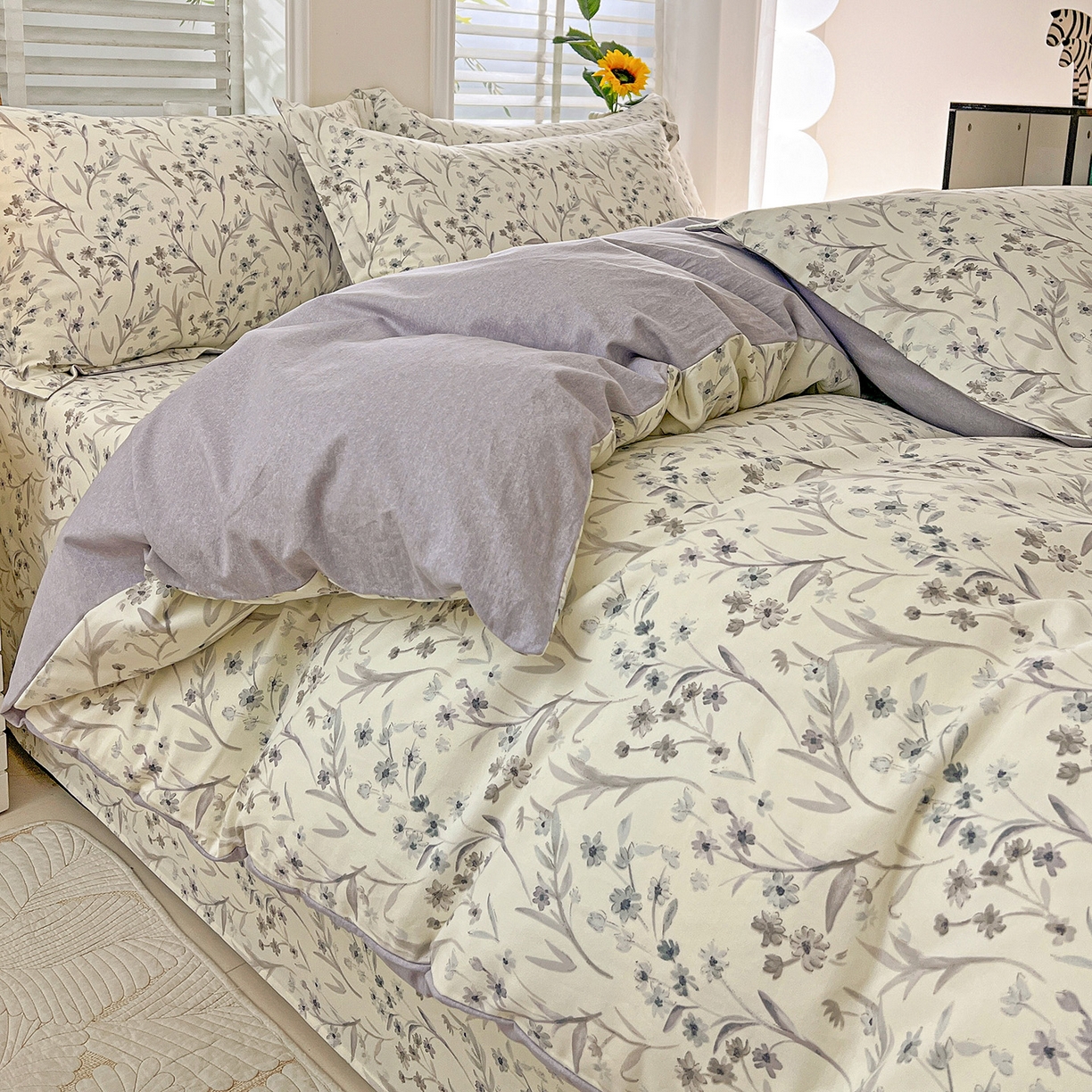 91家纺网 家纺一手货源 找家纺 依庭 2025新款高克重全棉纯棉磨毛印花单被套 樱贝