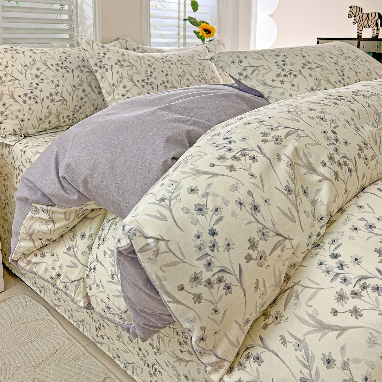 91家纺网 家纺一手货源 找家纺 依庭 2025新款高克重全棉纯棉磨毛印花单被套 樱贝