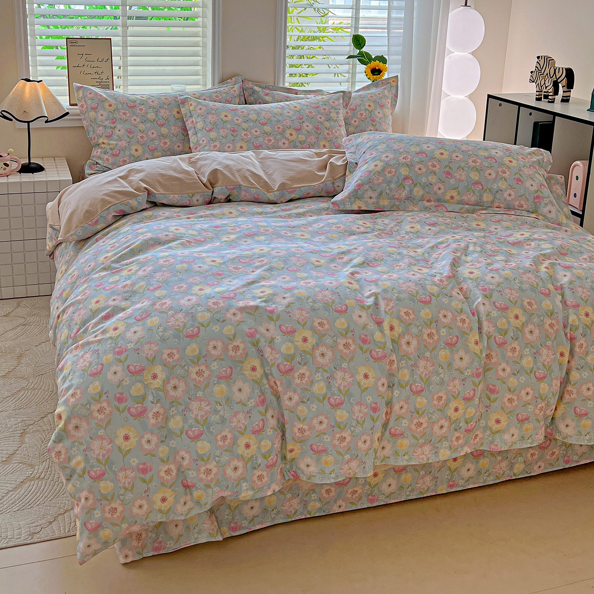 91家纺网 家纺一手货源 找家纺 依庭 2025新款高克重全棉纯棉磨毛印花单被套 樱絮仙踪