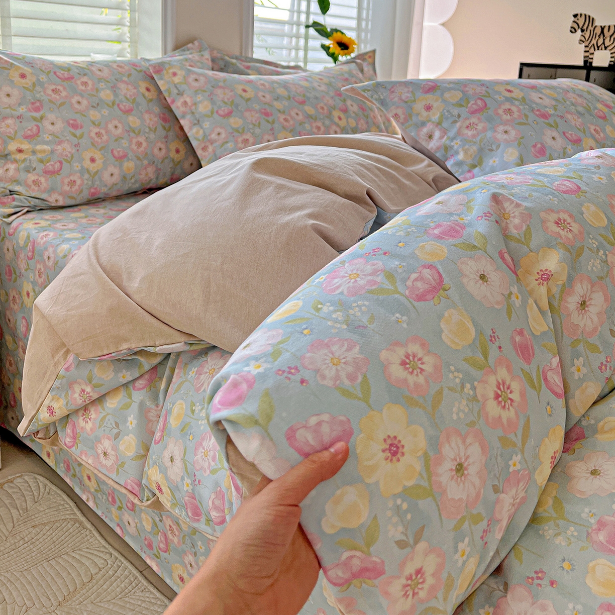 91家纺网 家纺一手货源 找家纺 依庭 2025新款高克重全棉纯棉磨毛印花单被套 樱絮仙踪